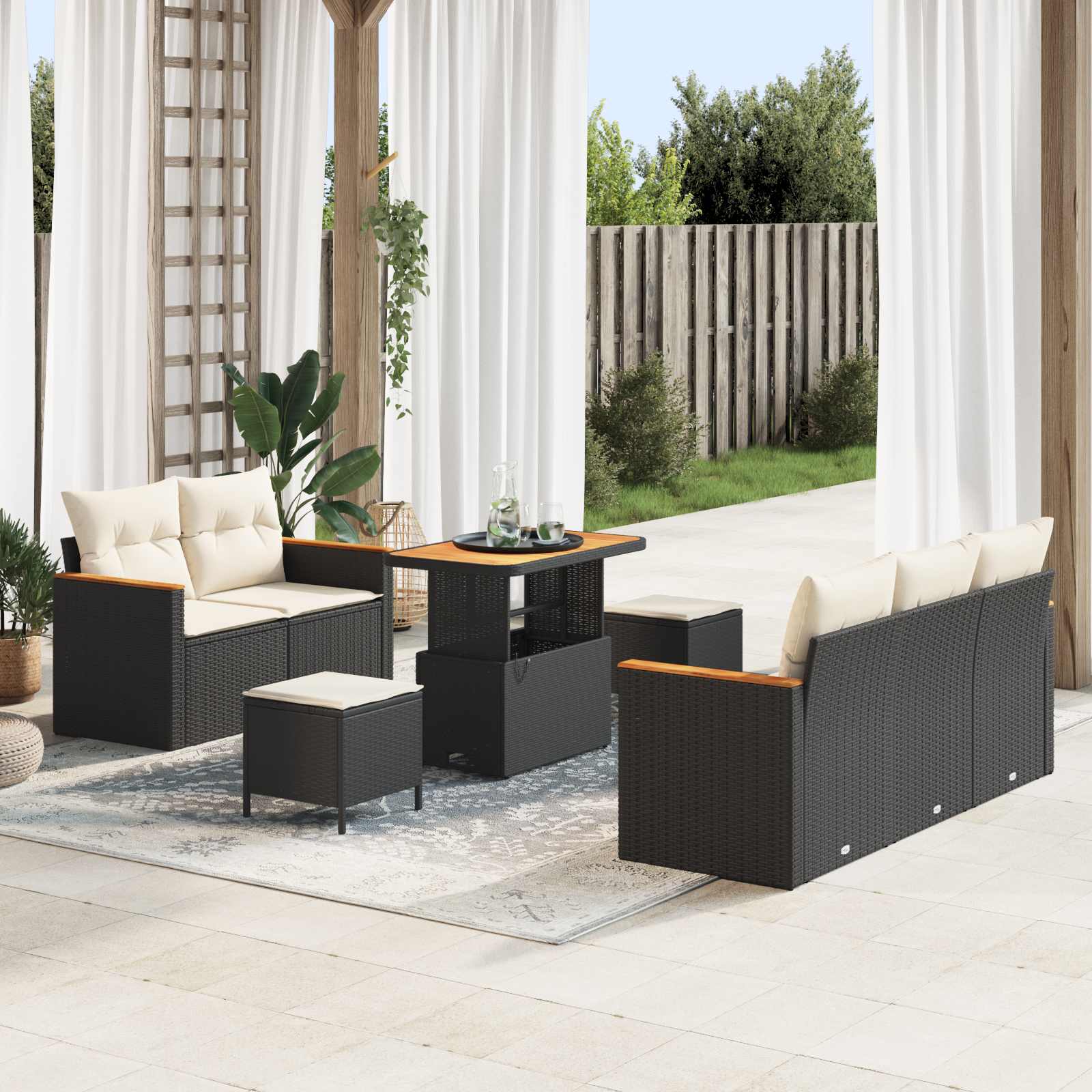 Gartensofa-set 8 stk. Schwarz Poly-Rattan