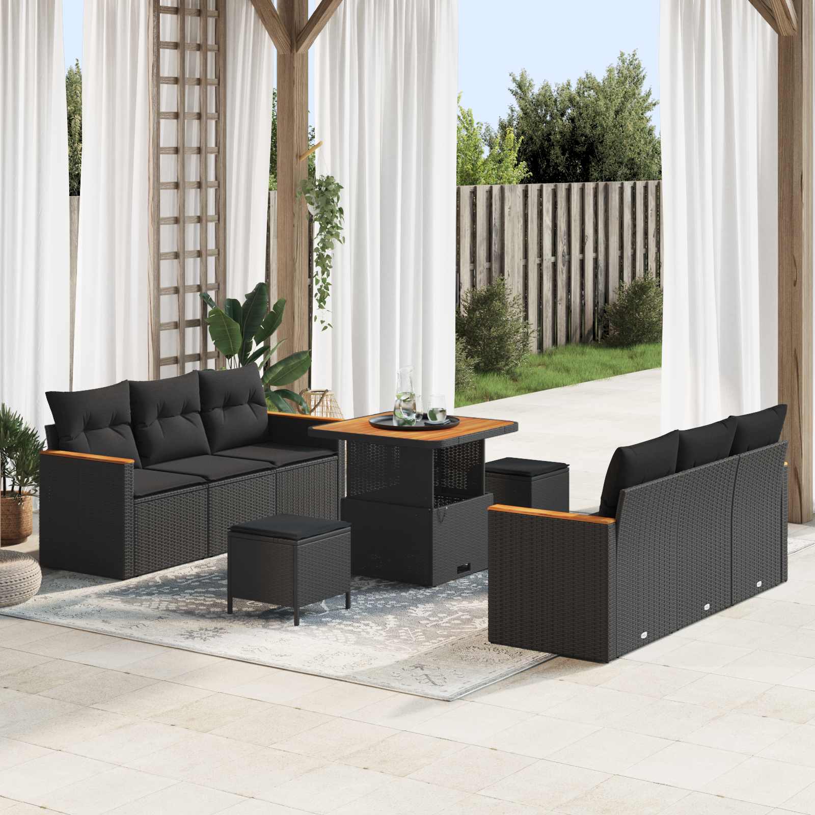 Gartensofa-set 9 pcs Schwarz Poly-Rattan