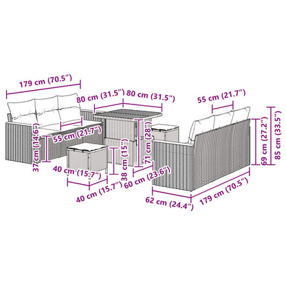 Gartensofa-set 9 pcs Schwarz Poly-Rattan