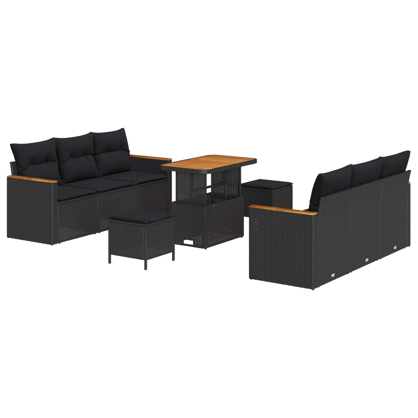 Gartensofa-set 9 pcs Schwarz Poly-Rattan