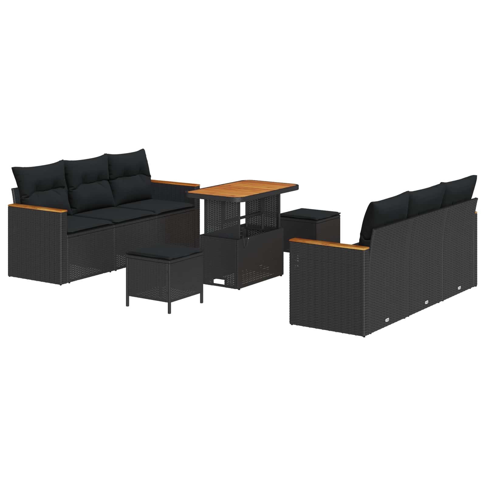 Gartensofa-set 9 pcs Schwarz Poly-Rattan