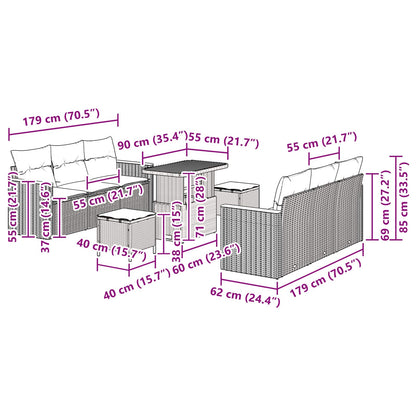 Gartensofa-set 9 pcs Schwarz Poly-Rattan
