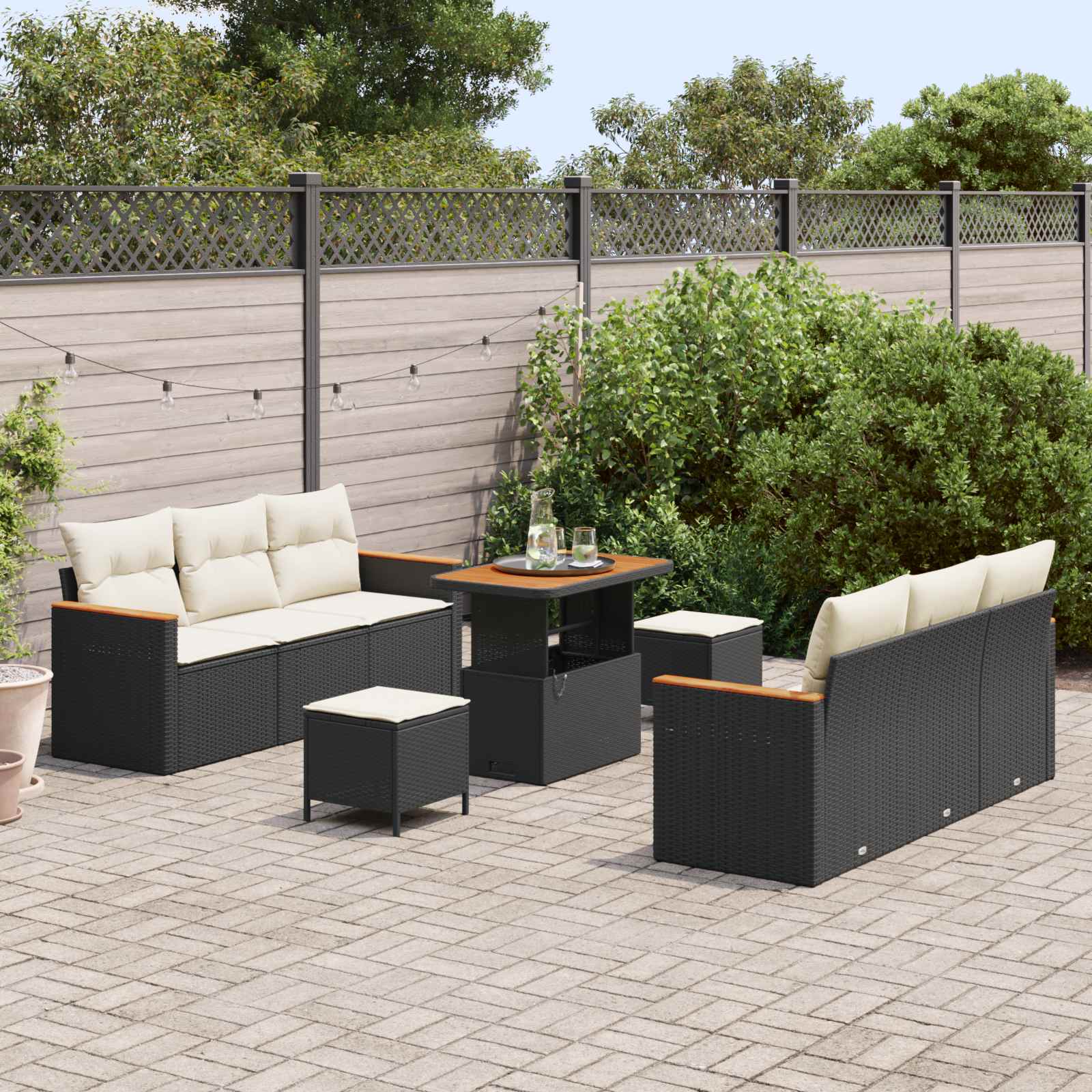 Gartensofa-set 9 pcs Schwarz Poly-Rattan