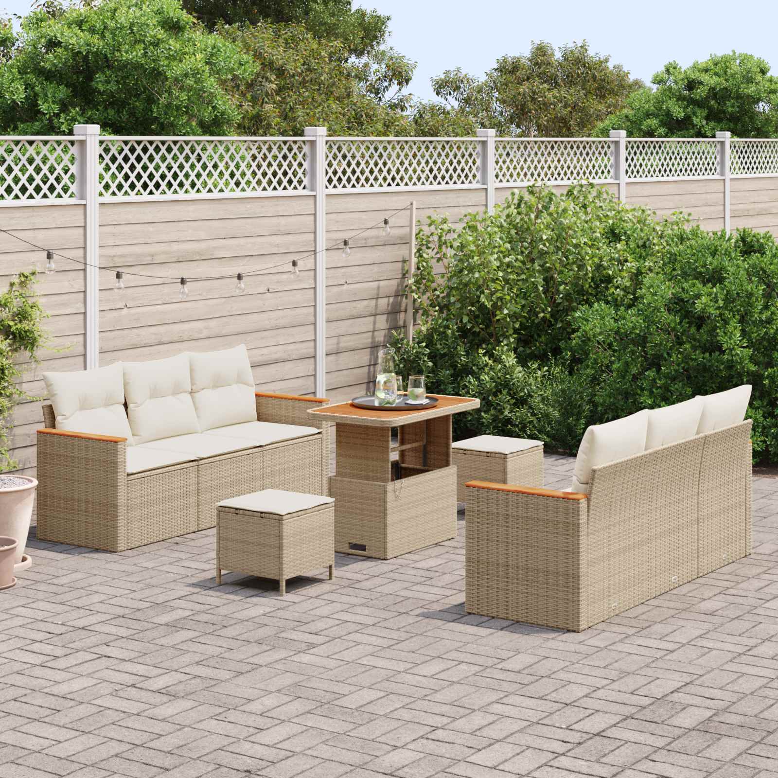 Gartensofa-set 9 pcs Beige Poly-Rattan
