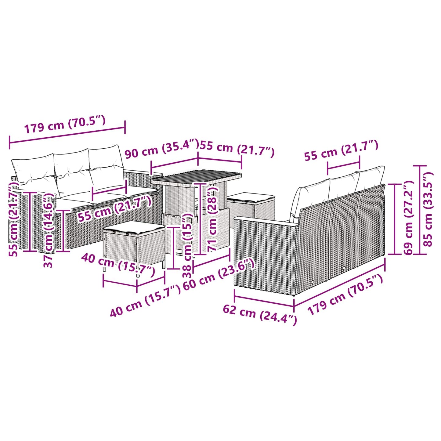 Gartensofa-set 9 pcs Beige Poly-Rattan