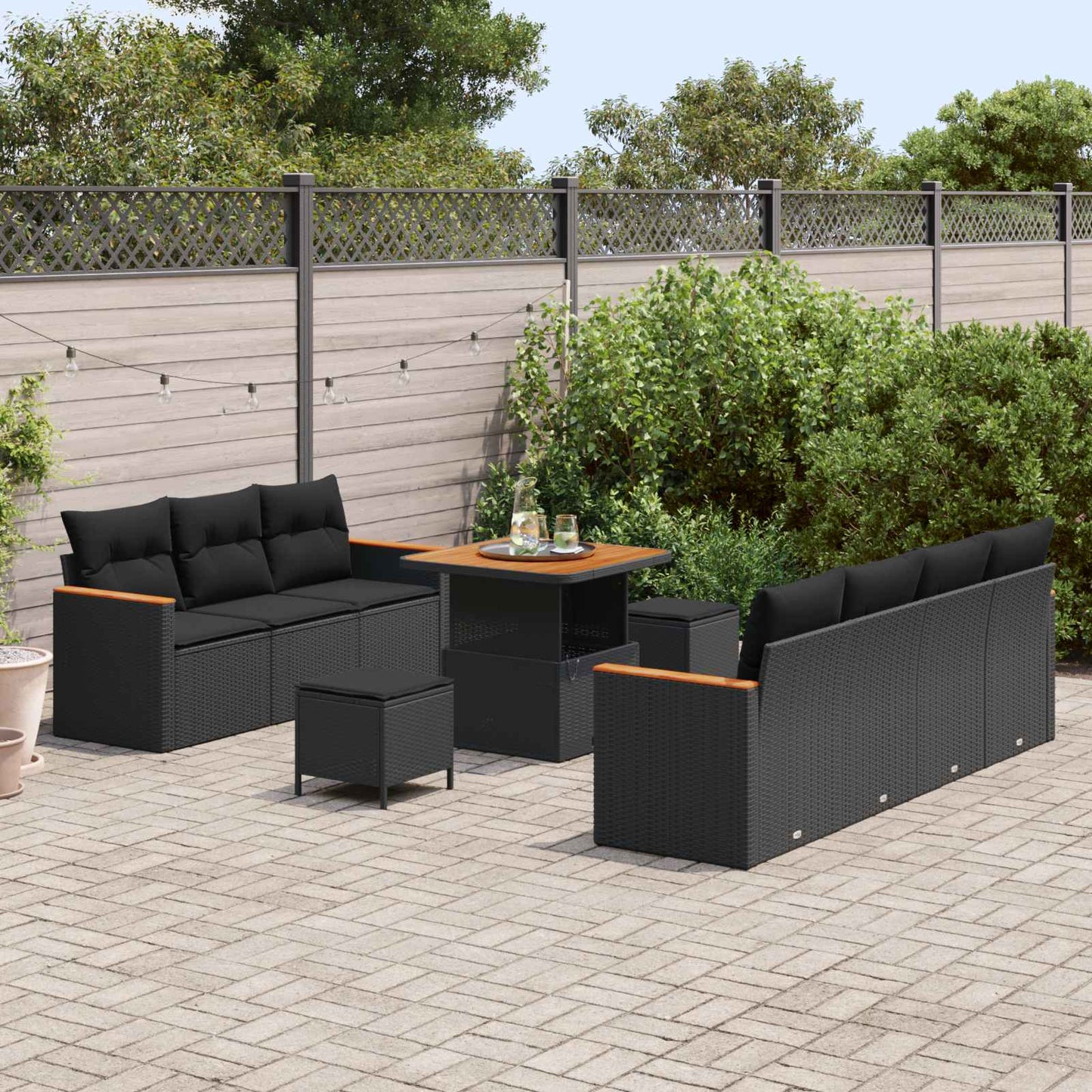 Gartensofa-set 10 pcs Schwarz Poly-Rattan