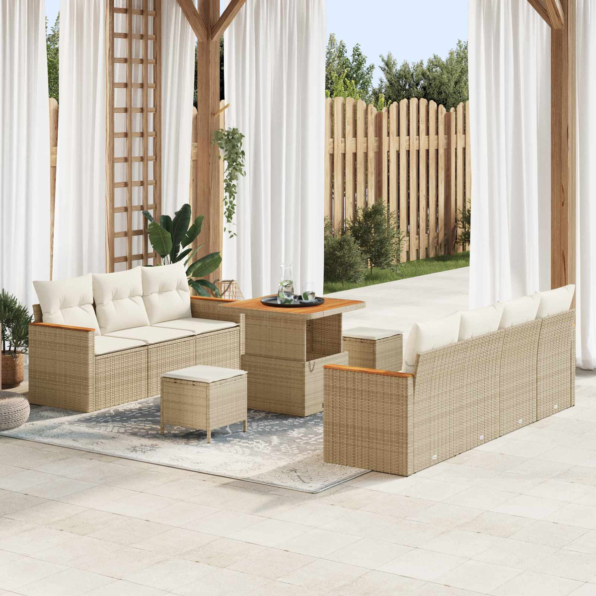 Gartensofa-set 10 stk. Beige Poly-Rattan