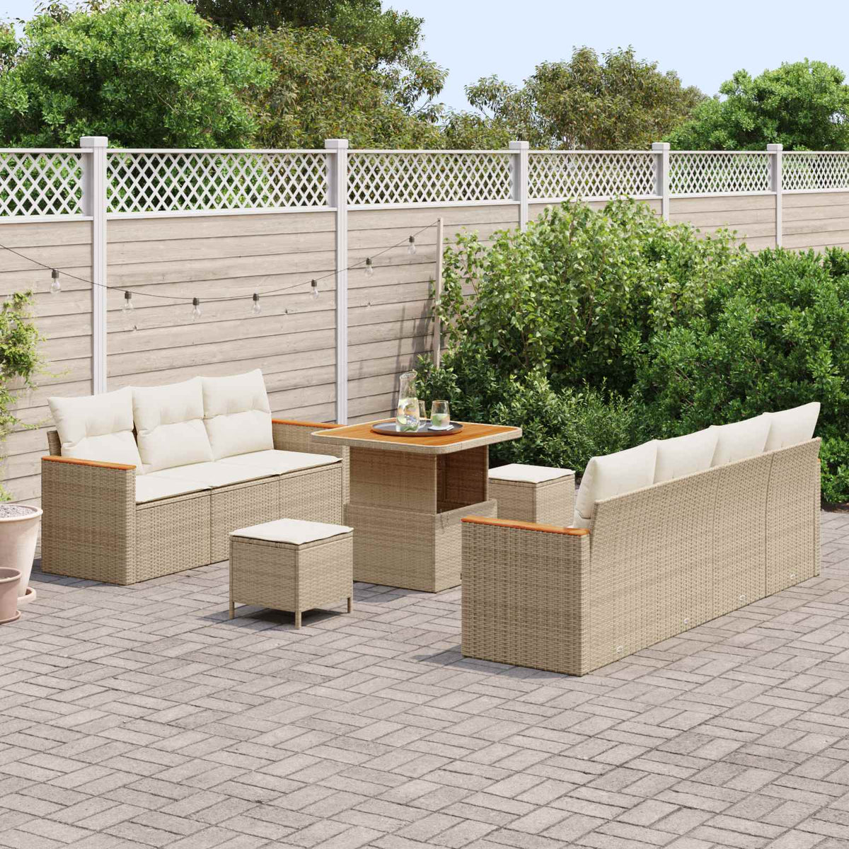 Gartensofa-set 10 stk. Beige Poly-Rattan