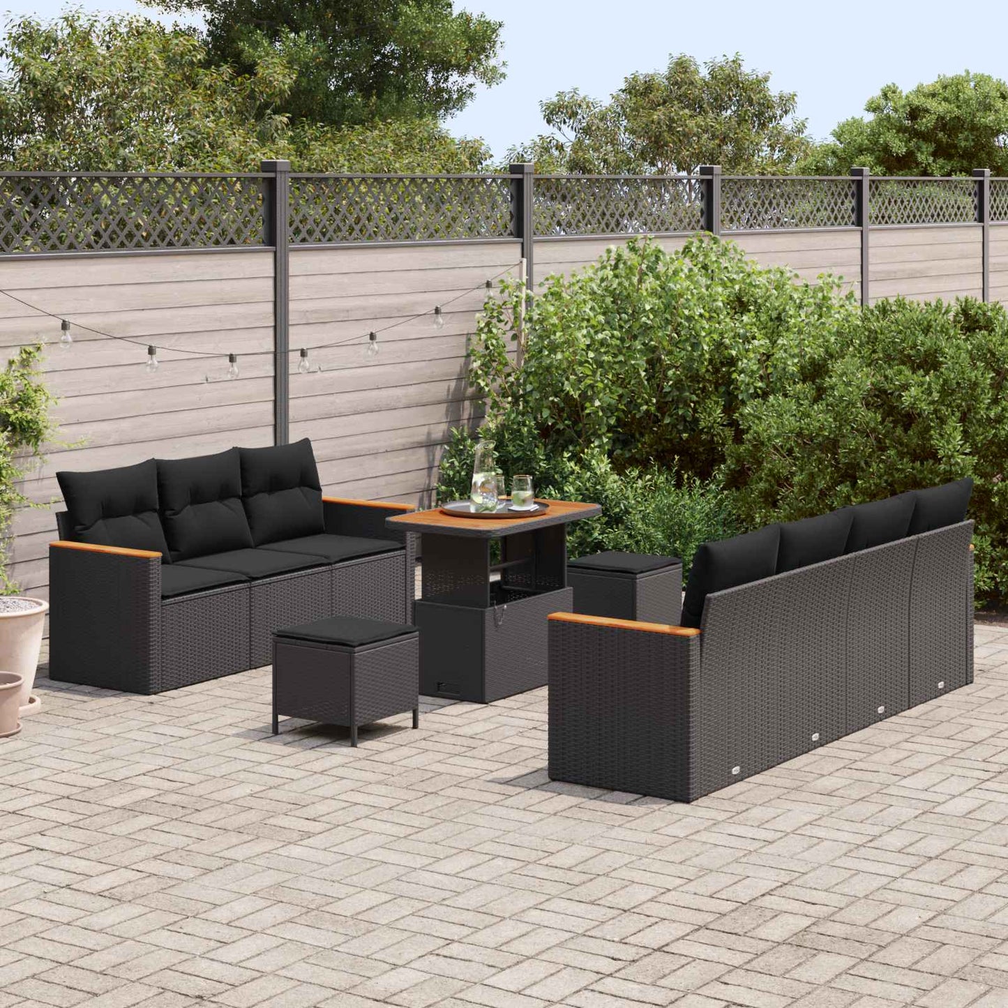 Gartensofa-set 10 pcs Schwarz Poly-Rattan