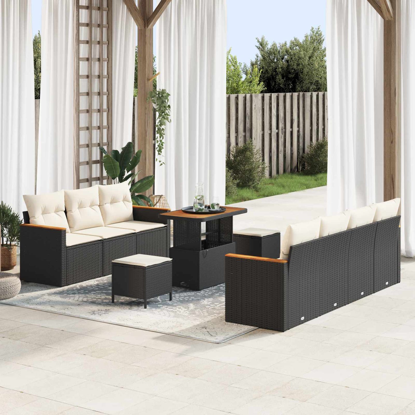 Gartensofa-set 10 stk. Schwarz Poly-Rattan