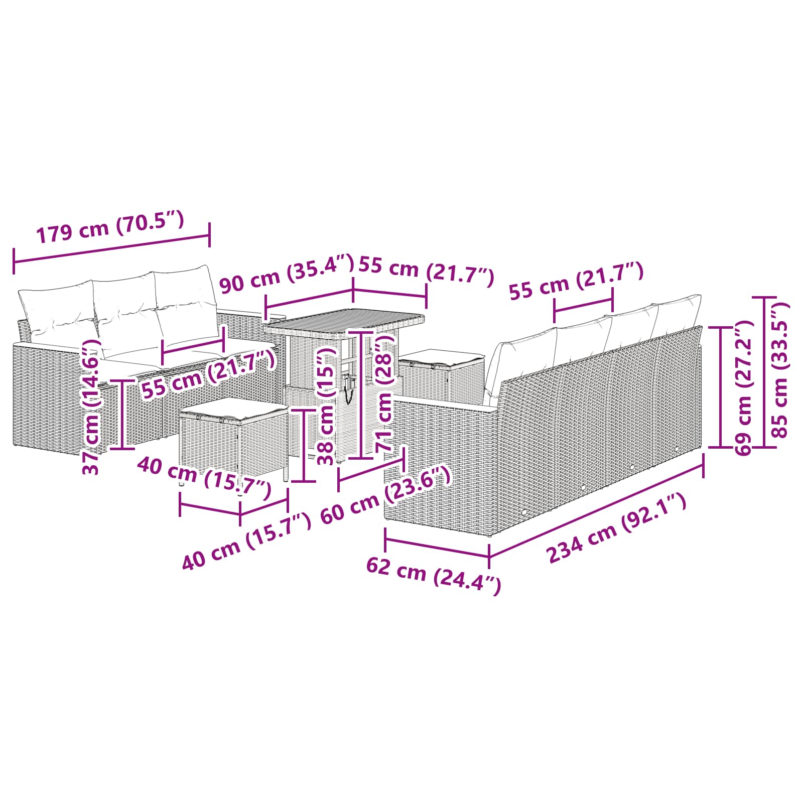 Gartensofa-set 10 stk. Schwarz Poly-Rattan