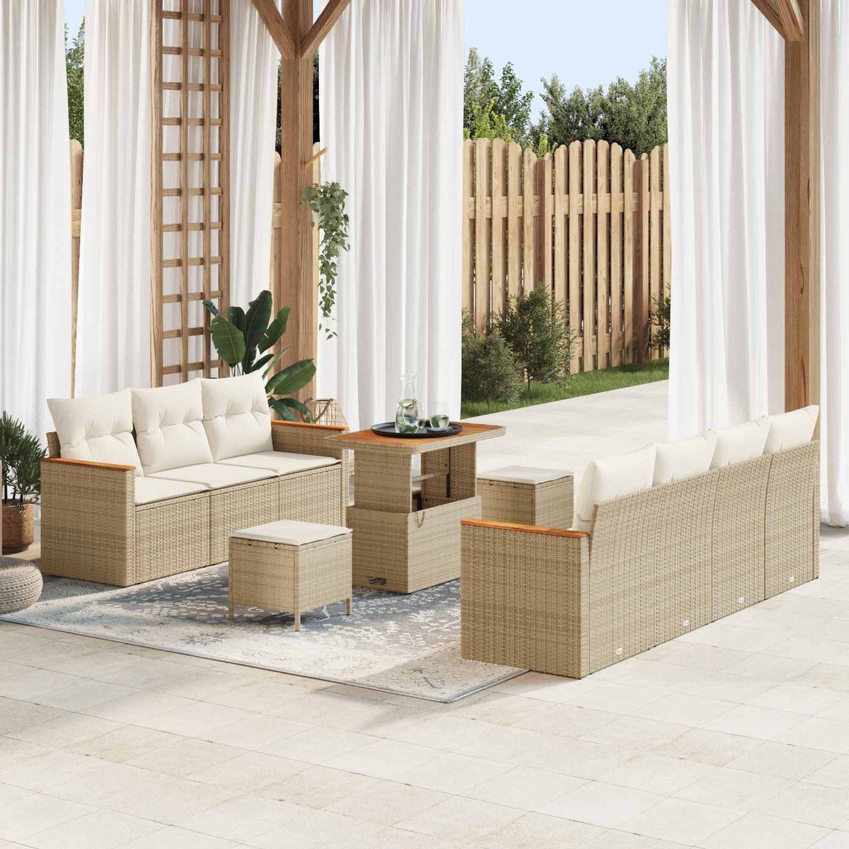 Gartensofa-set 10 stk. Beige Poly-Rattan