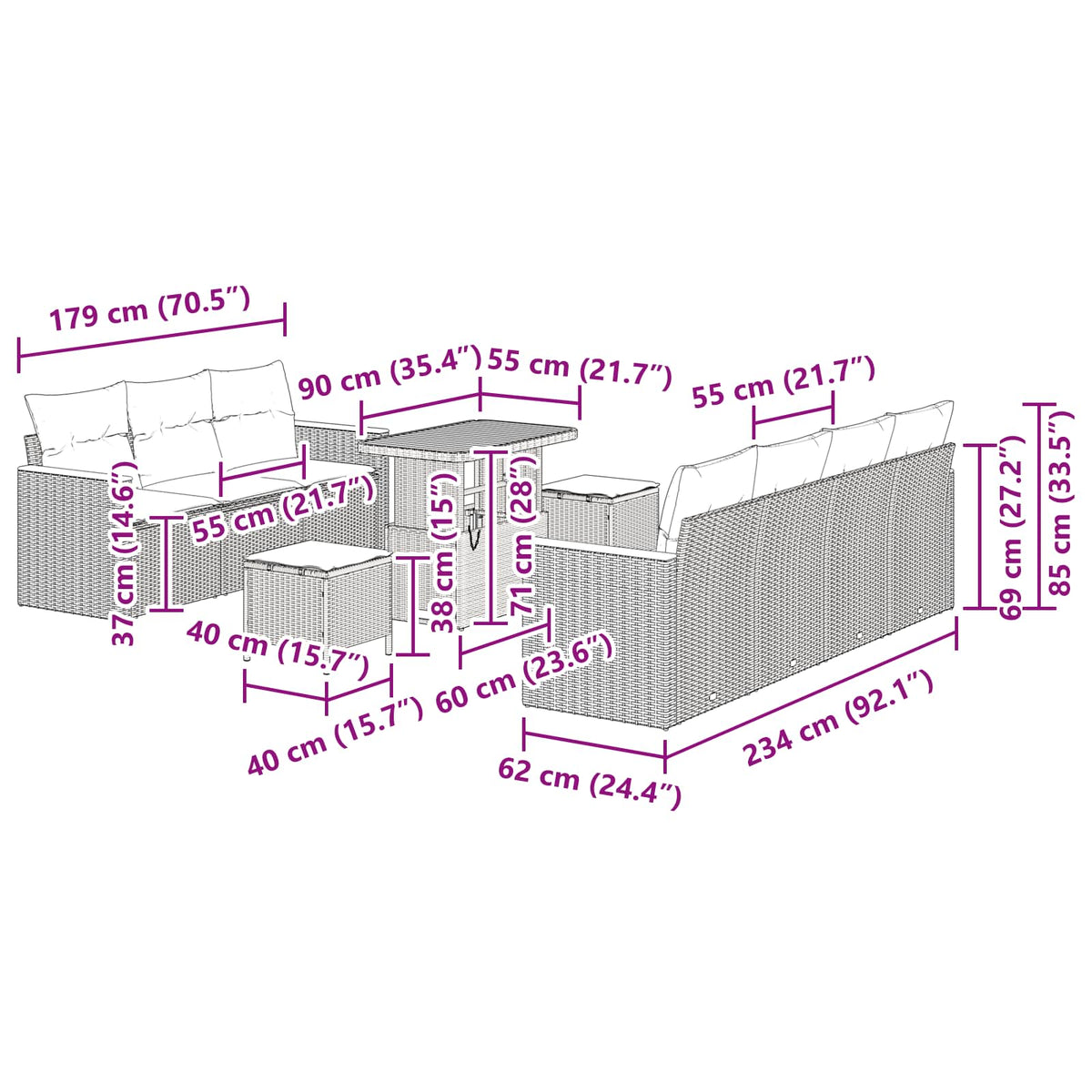 Gartensofa-set 10 stk. Beige Poly-Rattan