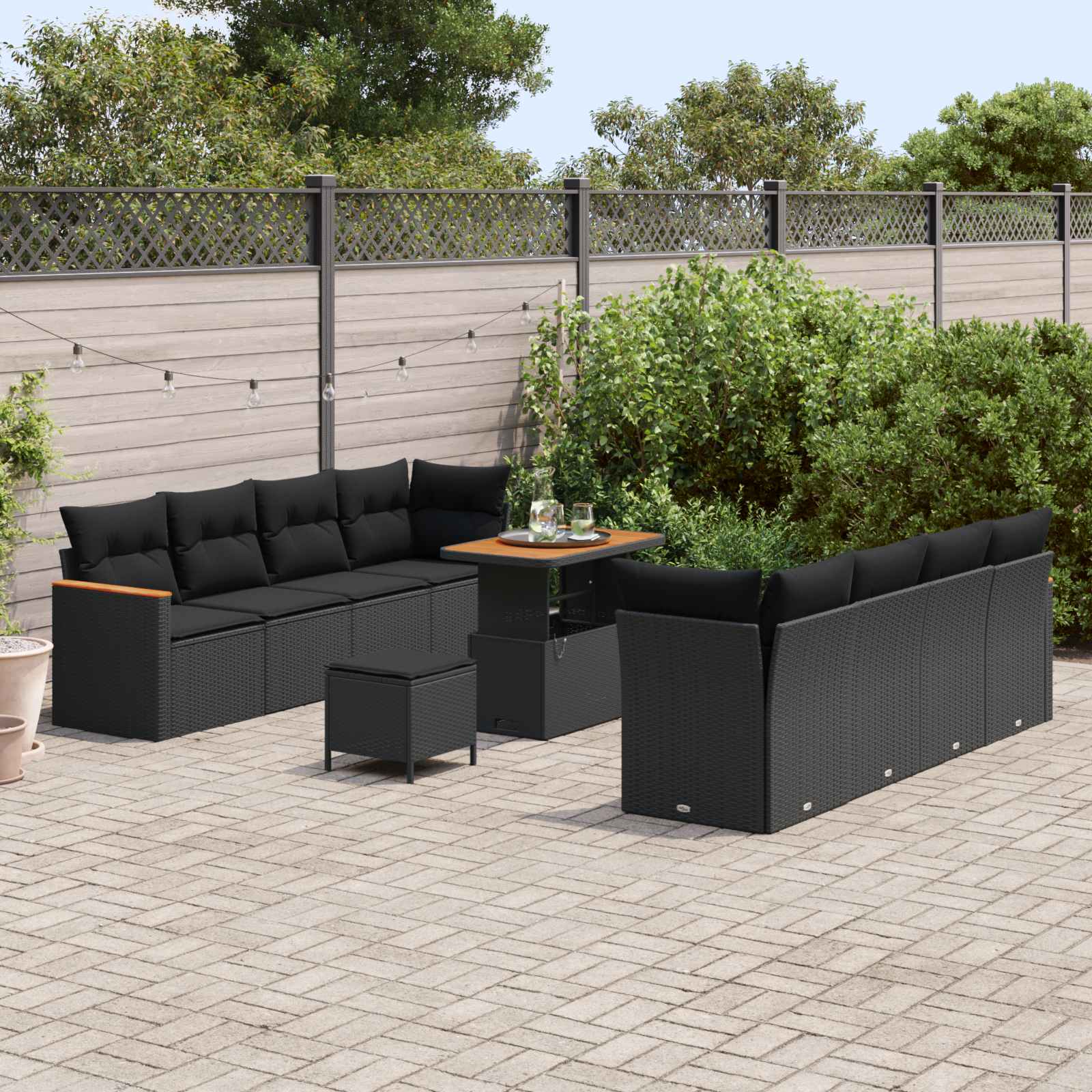 Gartensofa-set 11 Stk. Schwarz Poly-Rattan