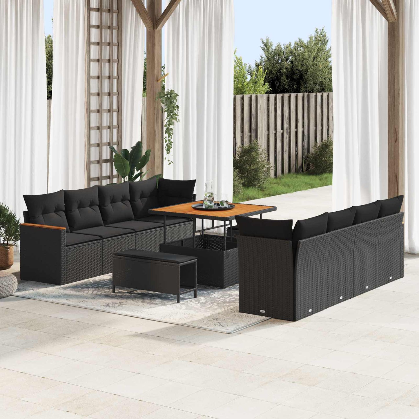 Gartensofa-set 11 stk. Schwarz Poly-Rattan