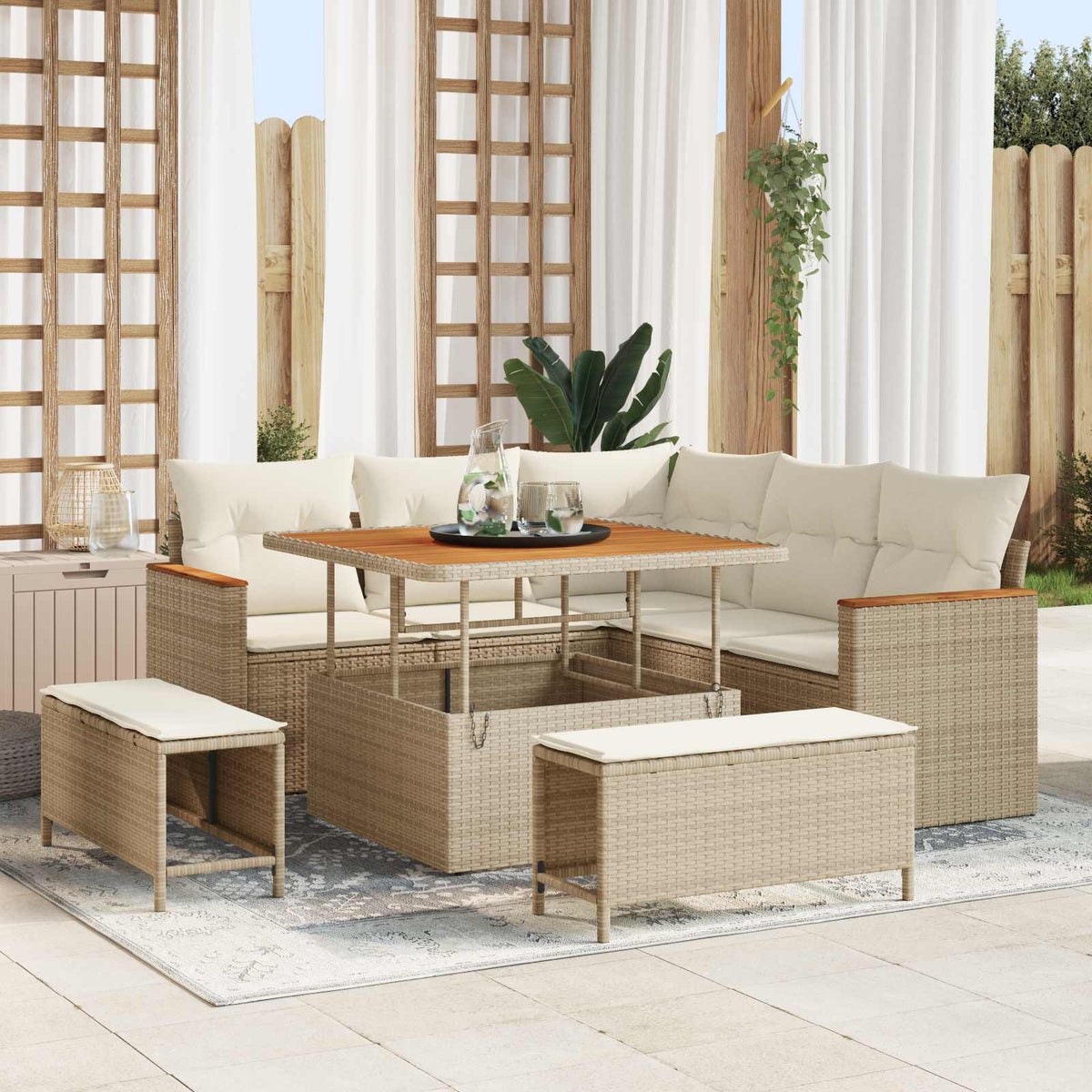 Gartensofa-set 8 stk. Beige Poly-Rattan