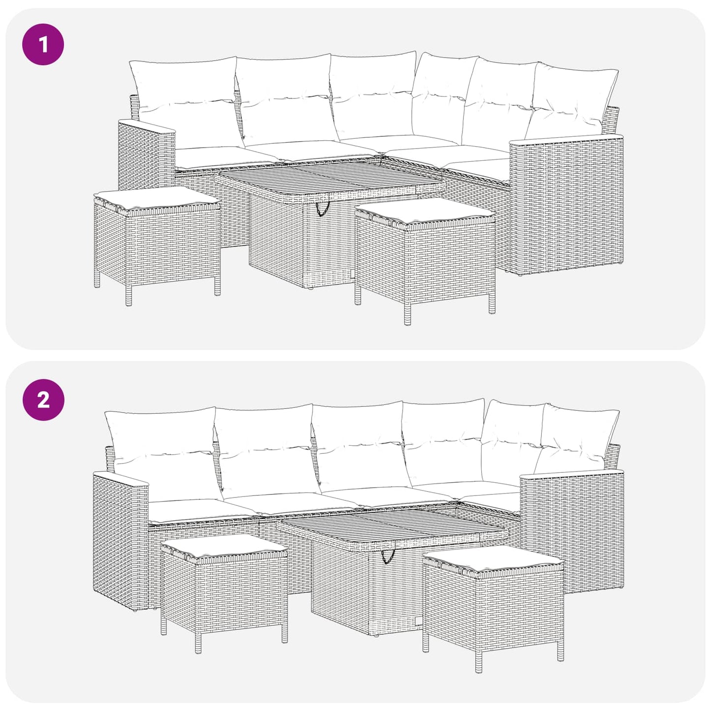 Gartensofa-set 8 pcs Schwarz Poly-Rattan