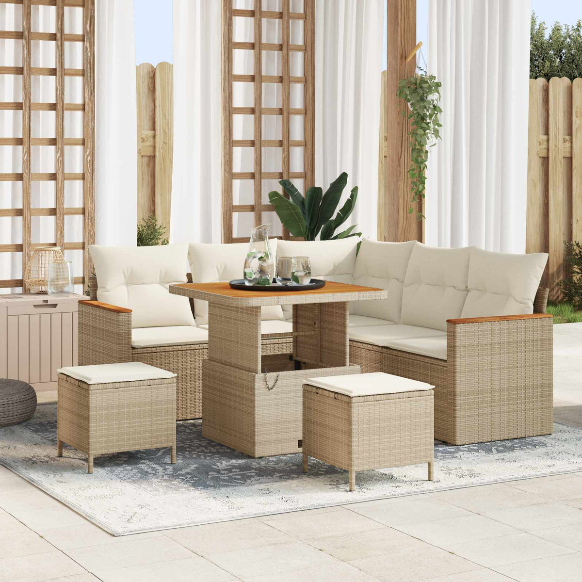 Gartensofa-set 8 stk. Beige Poly-Rattan