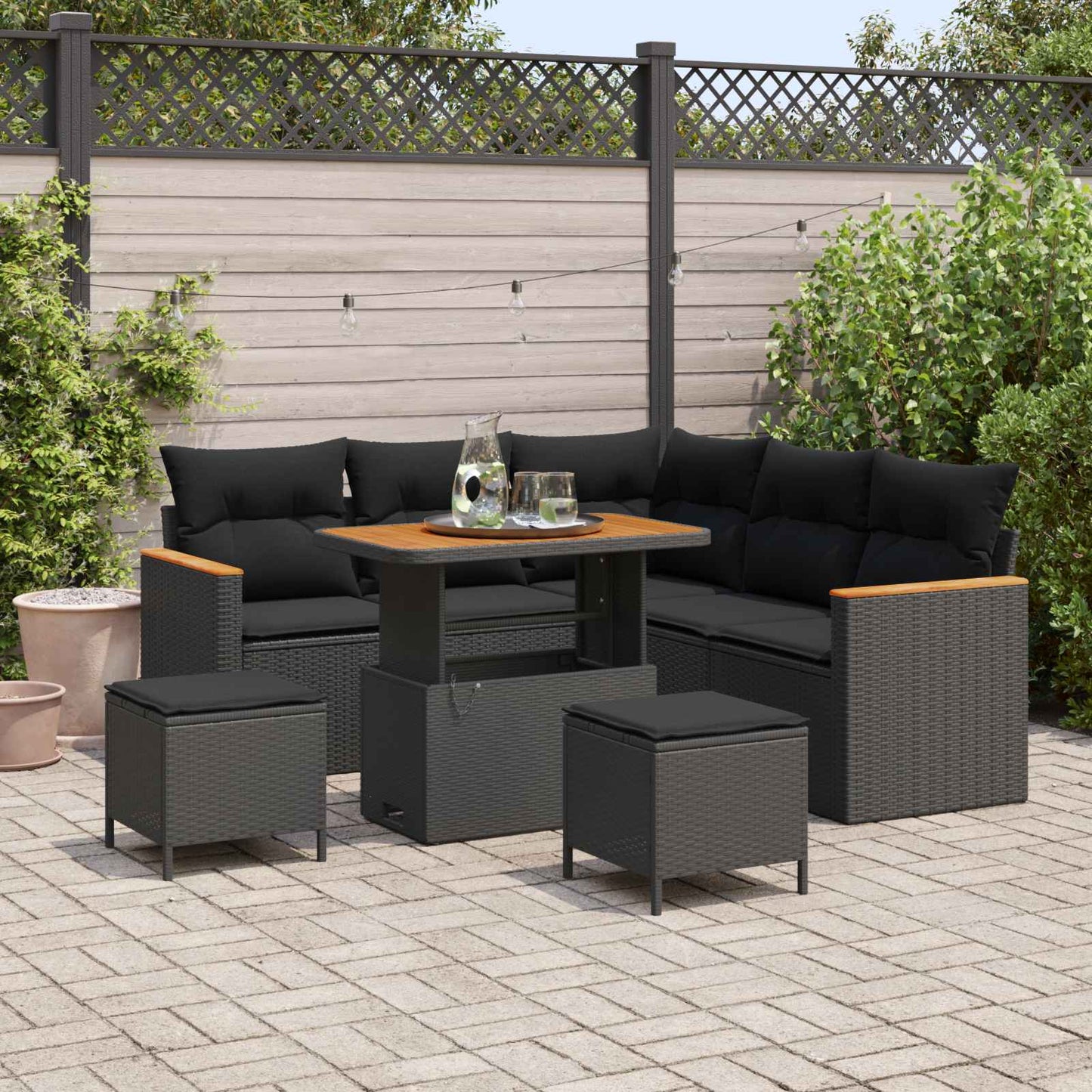 Gartensofa-set 8 stk. Schwarz Poly-Rattan