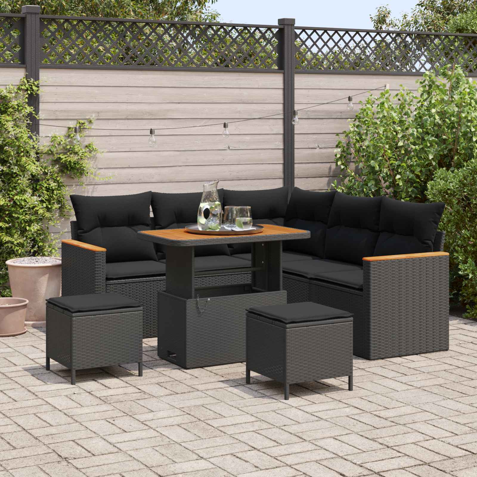 Gartensofa-set 8 stk. Schwarz Poly-Rattan