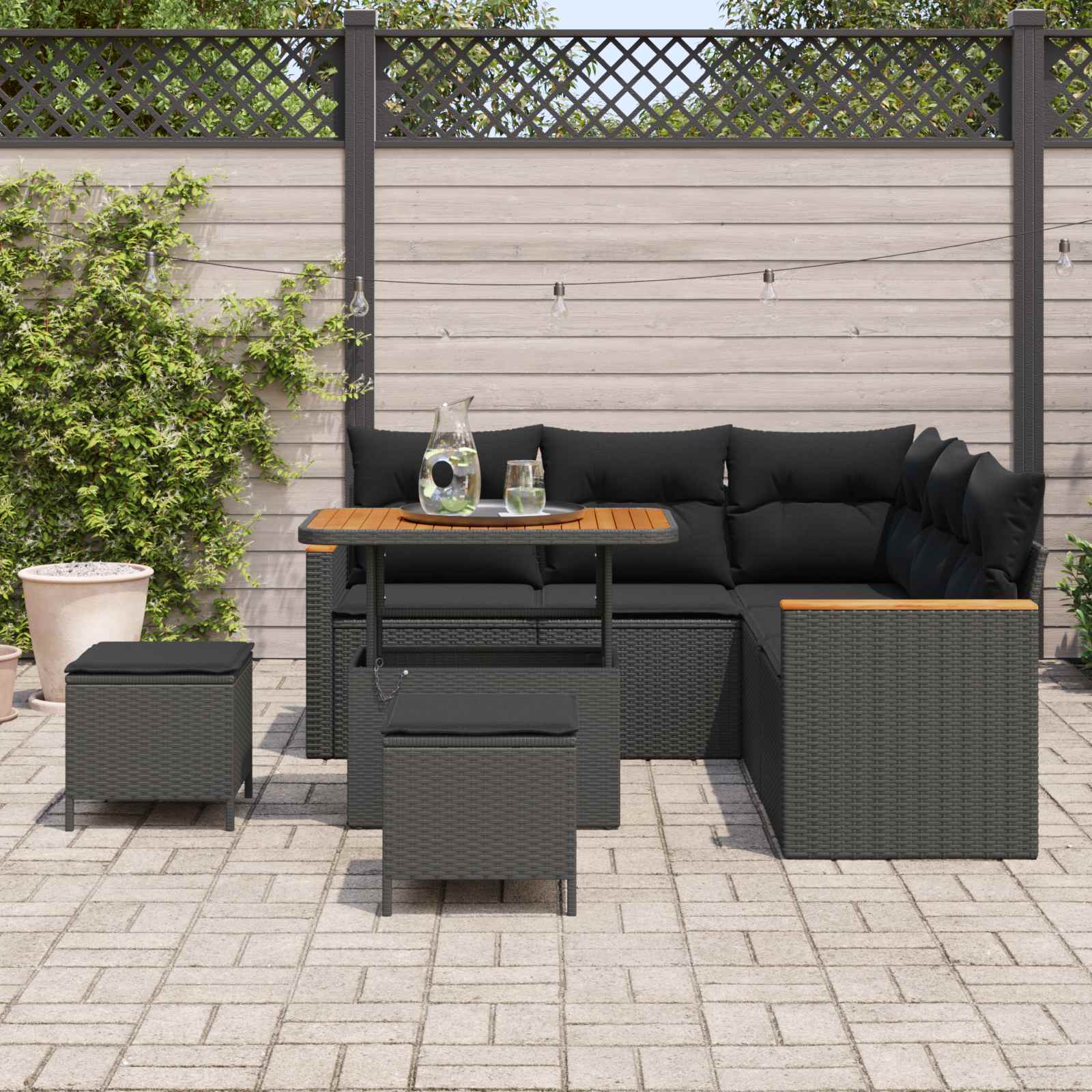 Gartensofa-set 8 stk. Schwarz Poly-Rattan