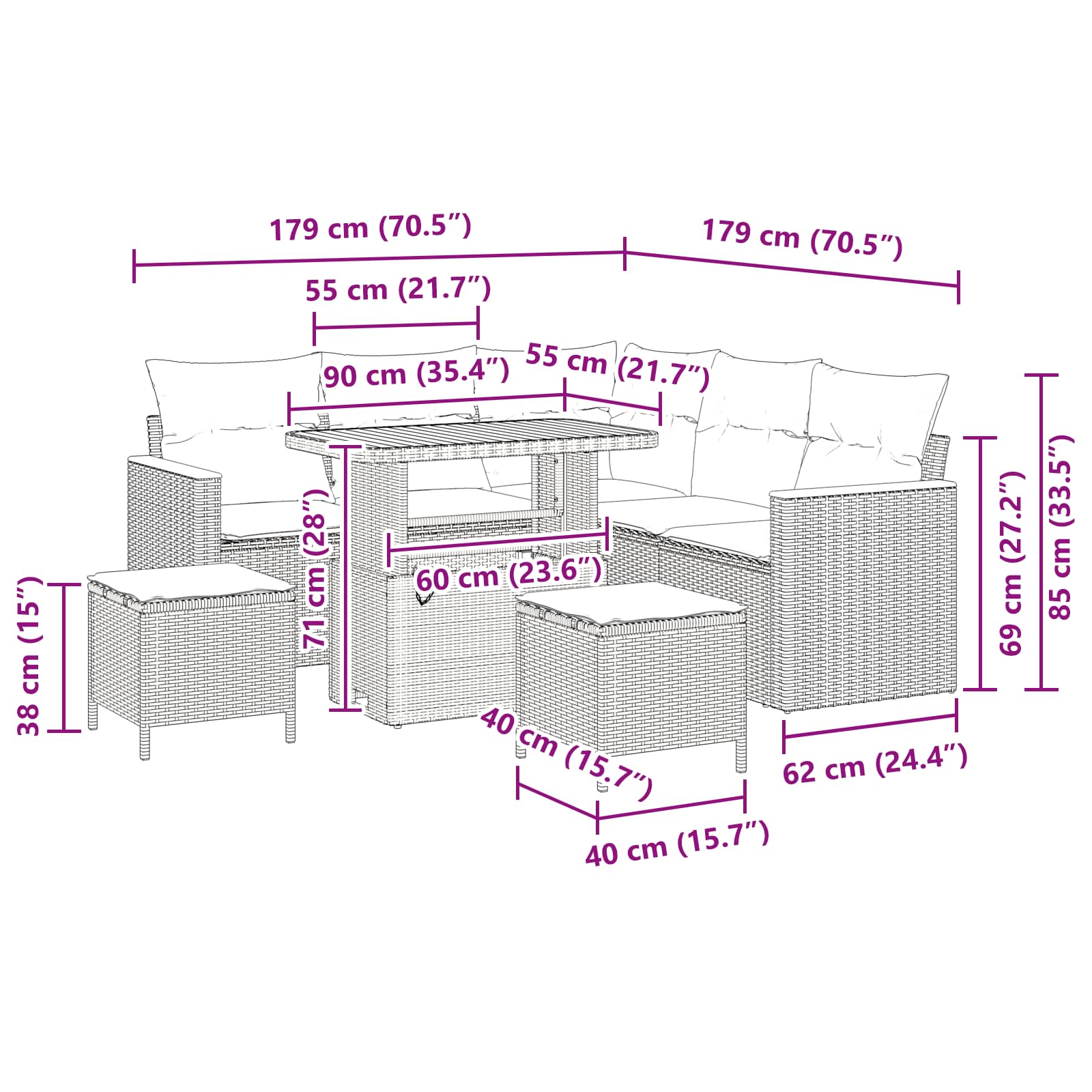 Gartensofa-set 8 stk. Schwarz Poly-Rattan