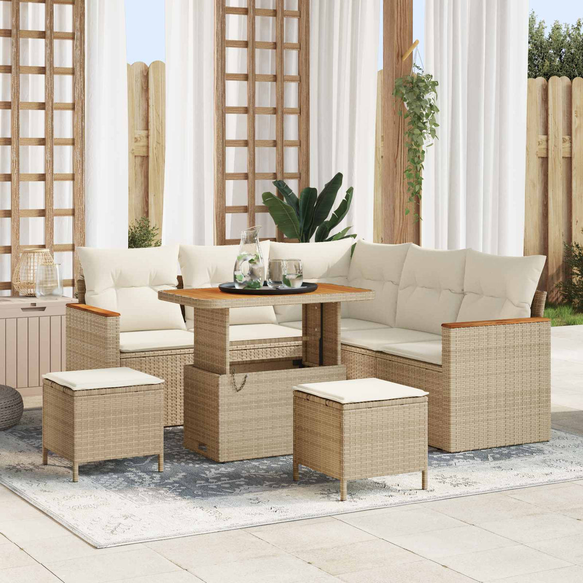 Gartensofa-set 8 stk. Beige Poly-Rattan