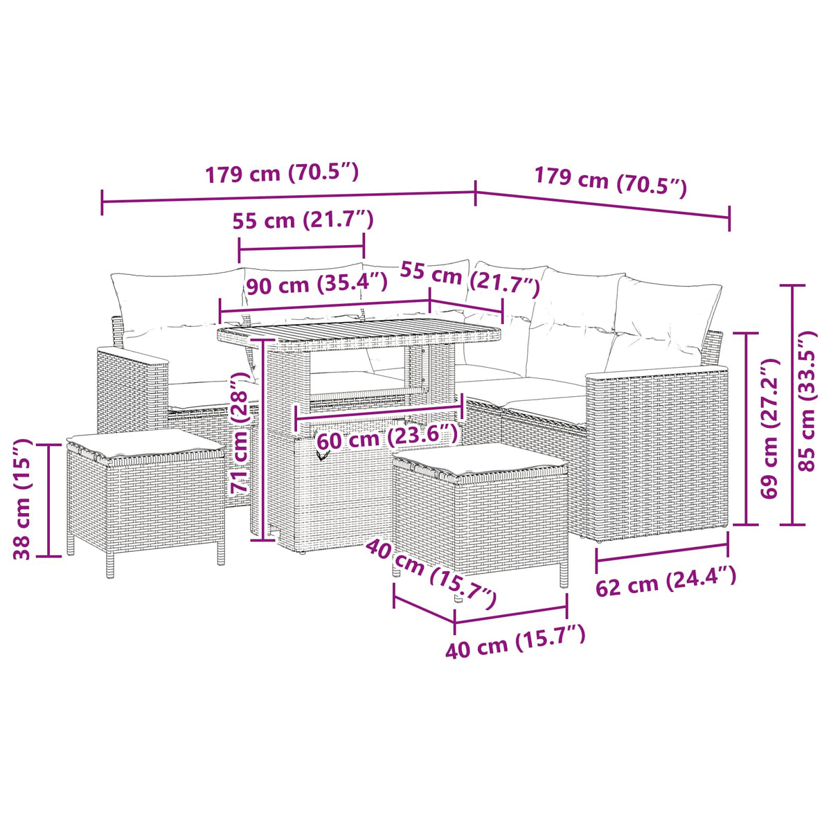 Gartensofa-set 8 stk. Beige Poly-Rattan