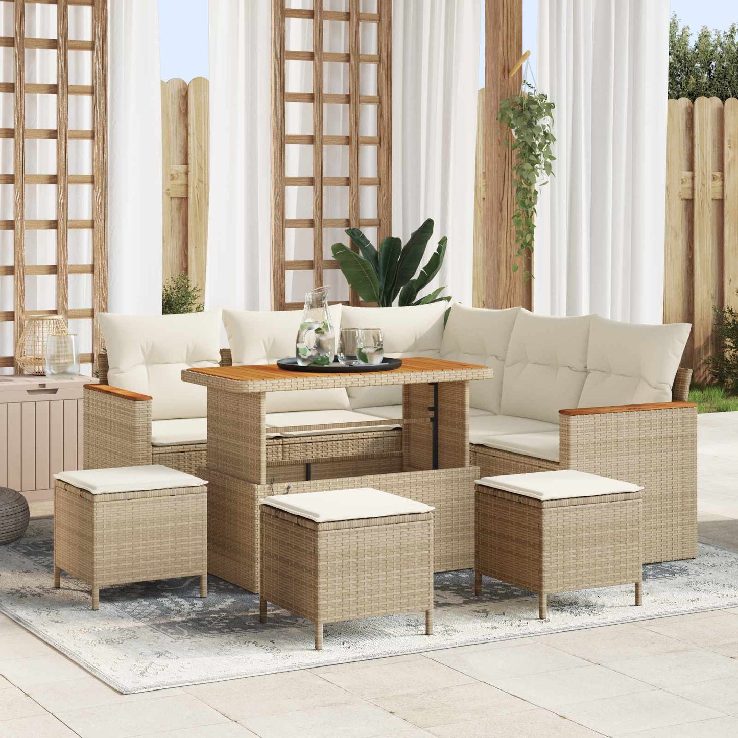 Gartensofa-set 9 stk. Beige Poly-Rattan