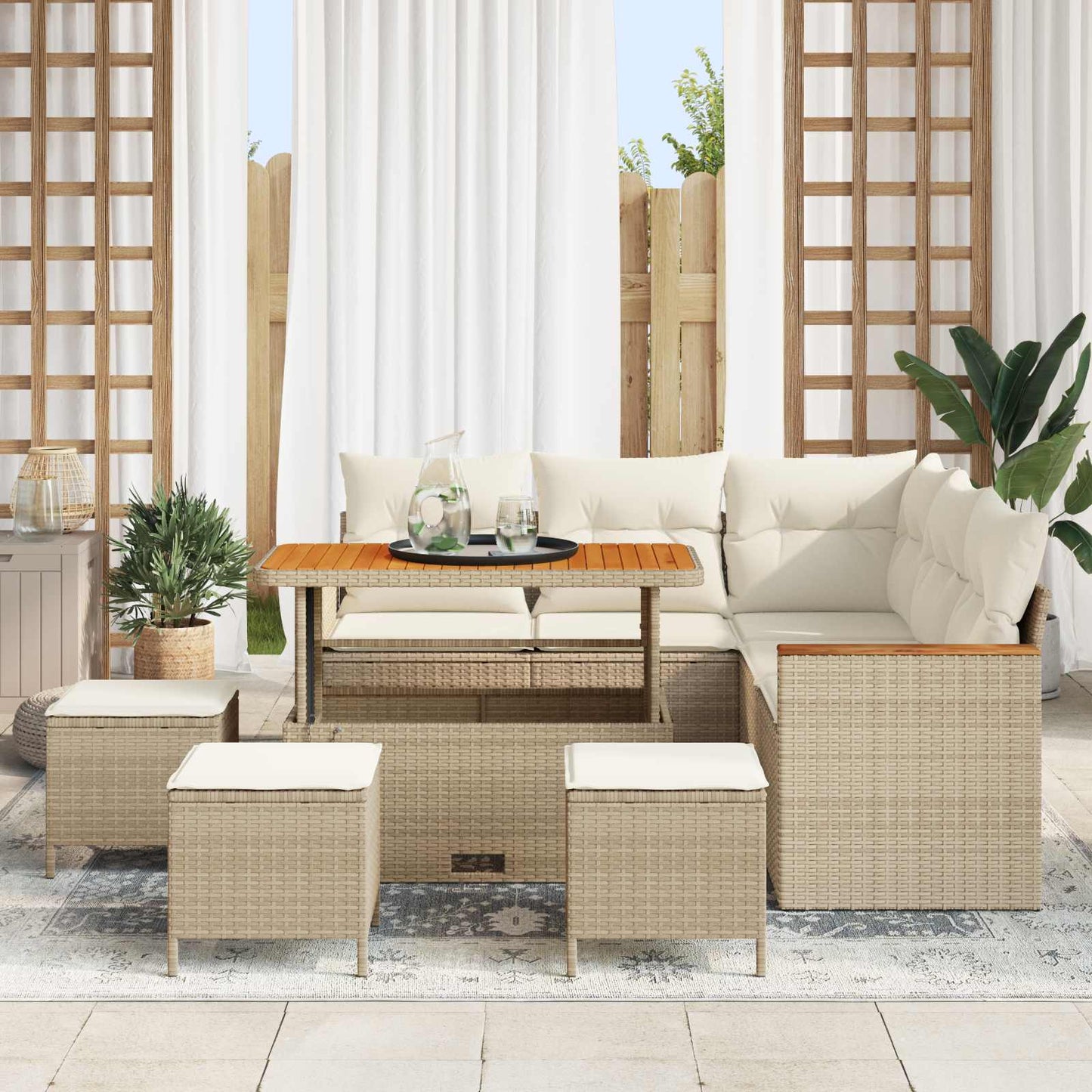 Gartensofa-set 9 stk. Beige Poly-Rattan