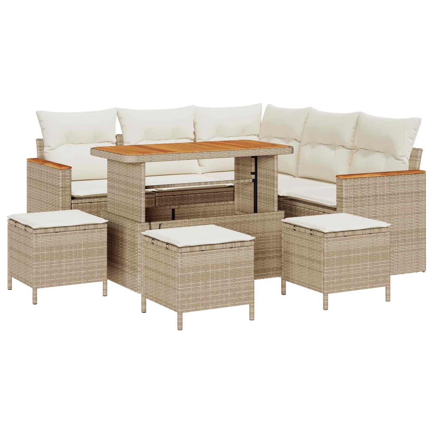 Gartensofa-set 9 stk. Beige Poly-Rattan
