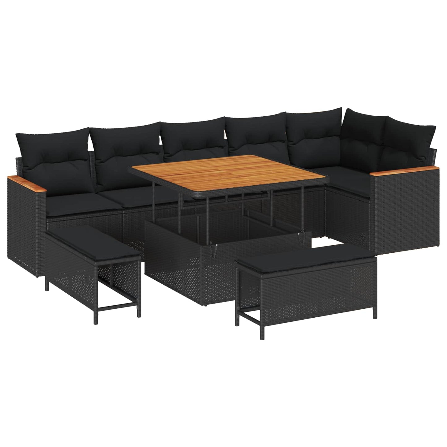 Gartensofa-set 9 Stk. Schwarz Poly-Rattan