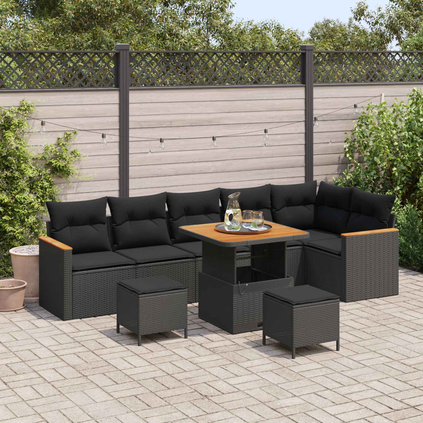 Gartensofa-set 9 stk. Schwarz Poly-Rattan