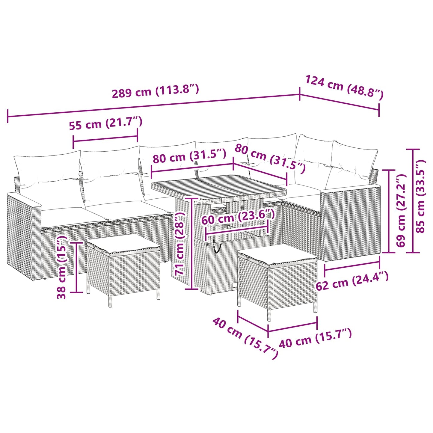 Gartensofa-set 9 stk. Schwarz Poly-Rattan