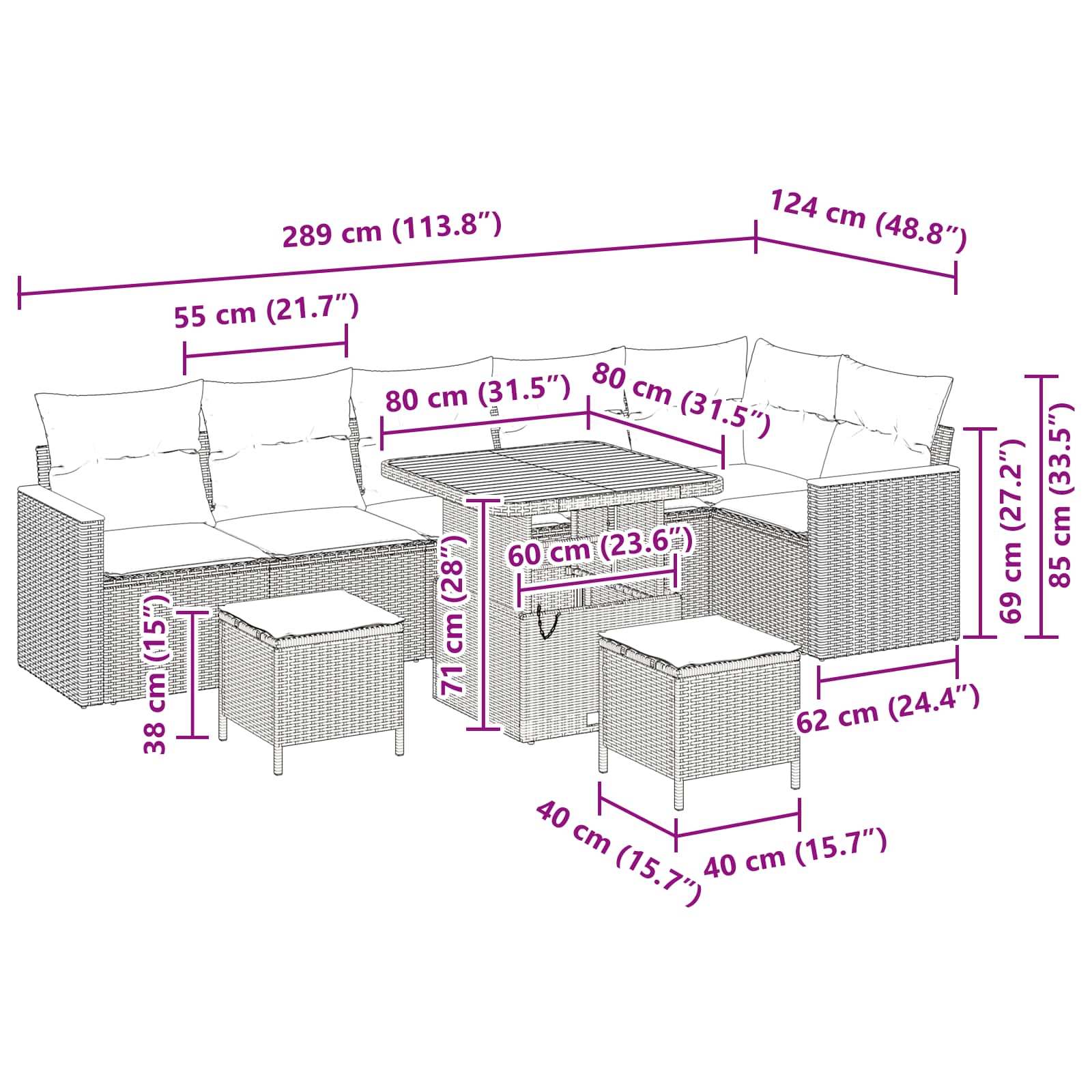 Gartensofa-set 9 stk. Schwarz Poly-Rattan