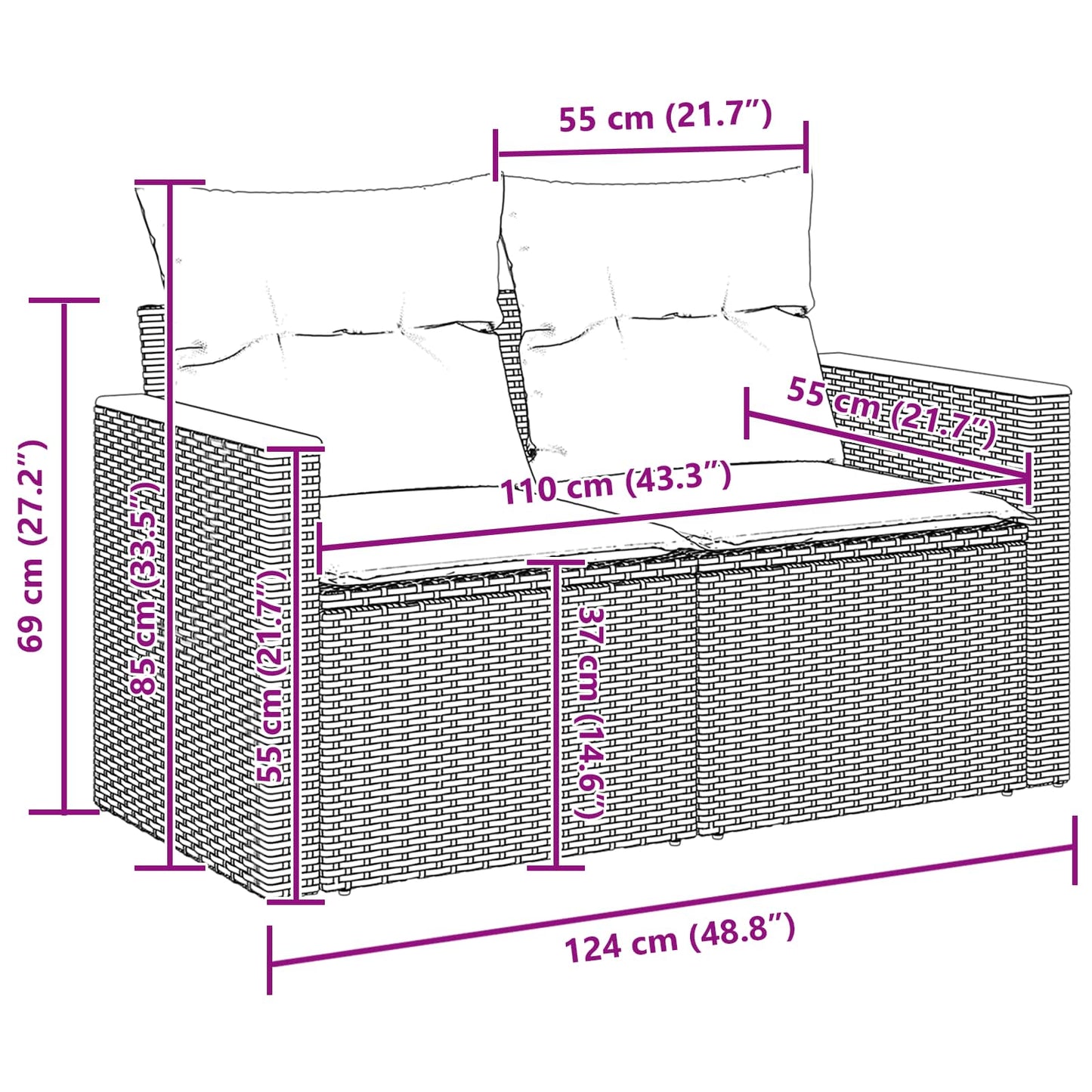 Gartensofa-set 10 stk. Schwarz Poly-Rattan