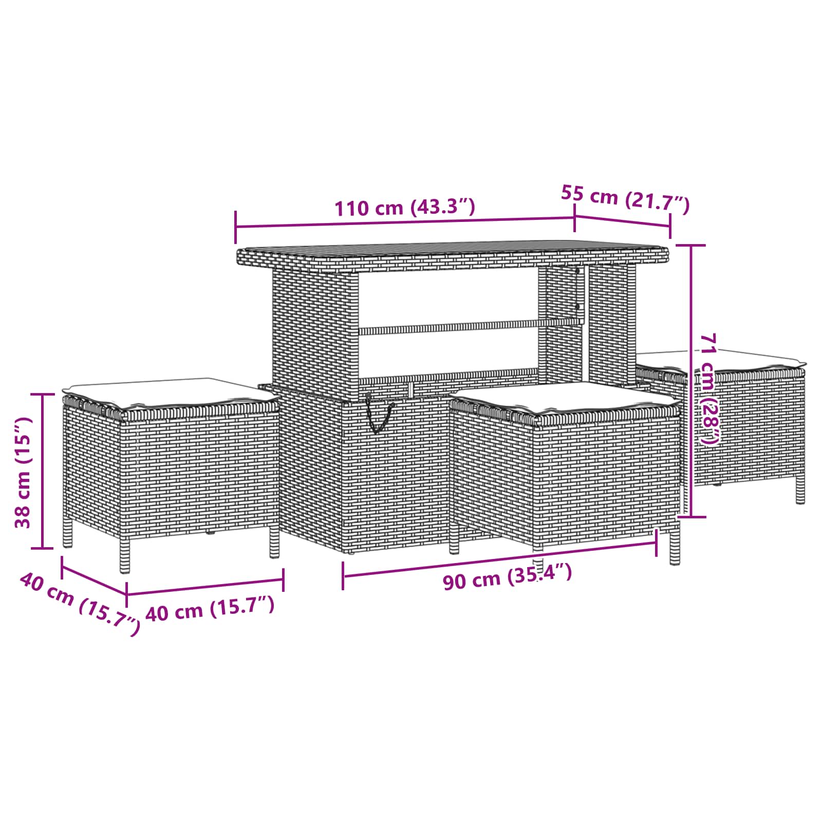 Gartensofa-set 10 stk. Schwarz Poly-Rattan