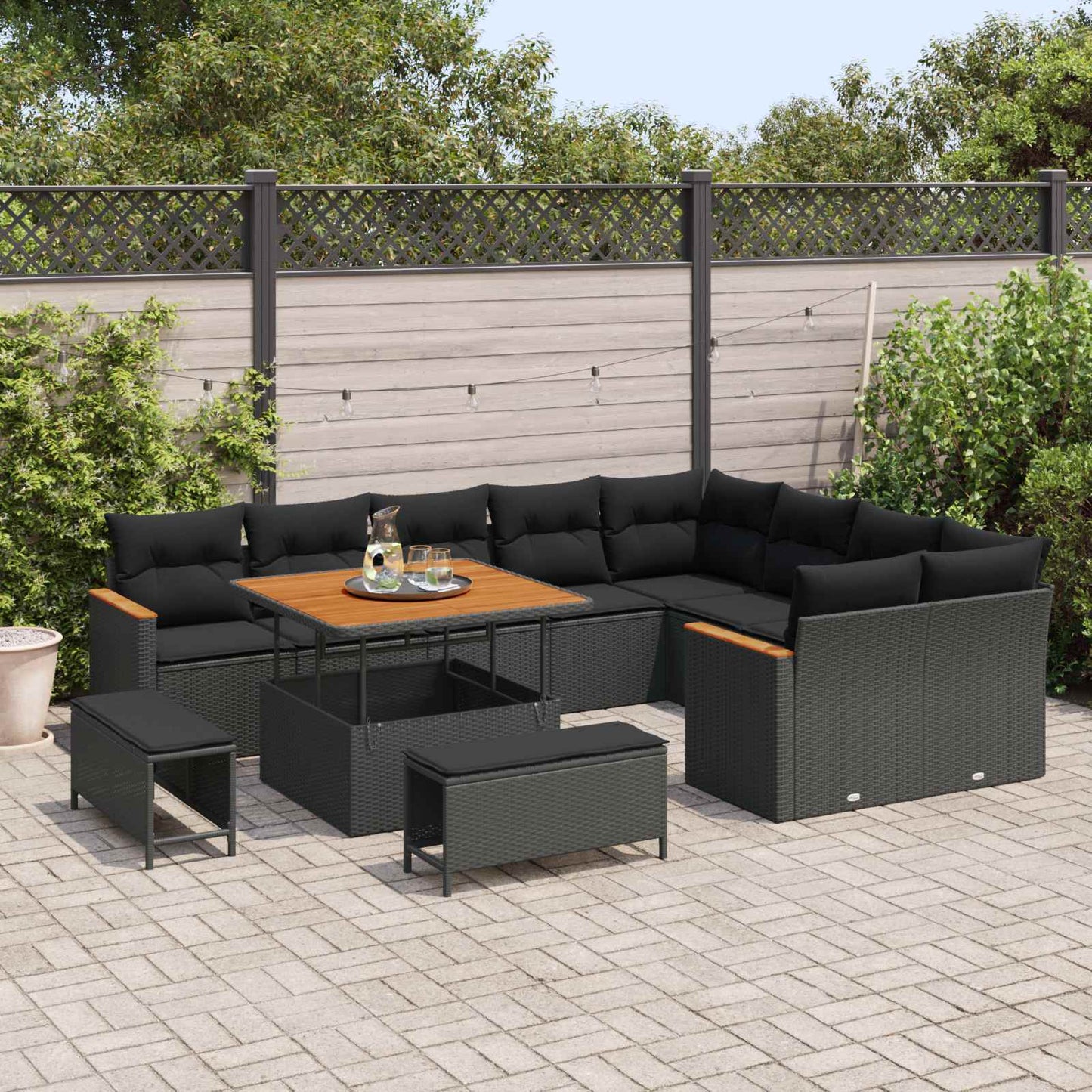 Gartensofa-set 12 stk. Schwarz Poly-Rattan