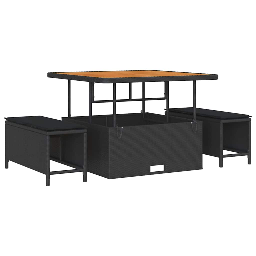 Ensemble de canapés de jardin 12 pièces et coussins en polyrotin noir acacia