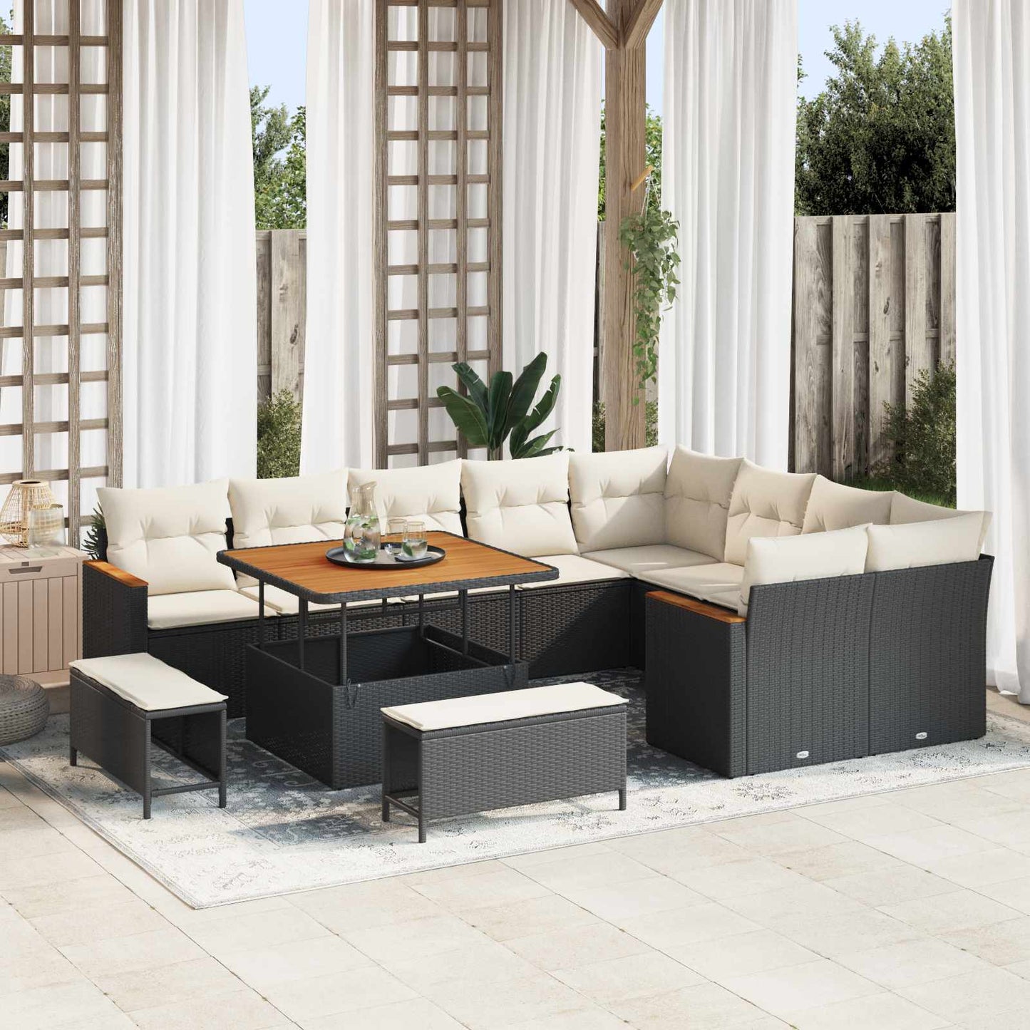Gartensofa-set 12 stk. Schwarz Poly-Rattan