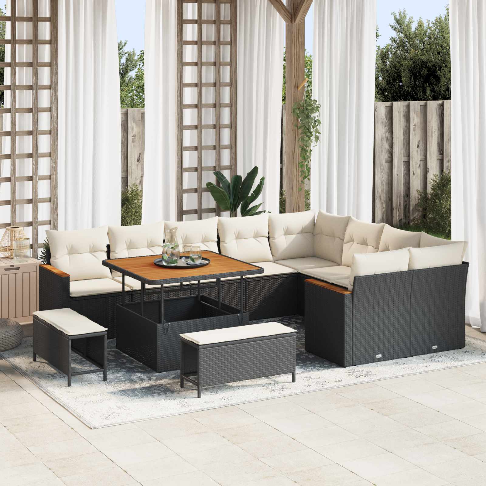 Gartensofa-set 12 stk. Schwarz Poly-Rattan
