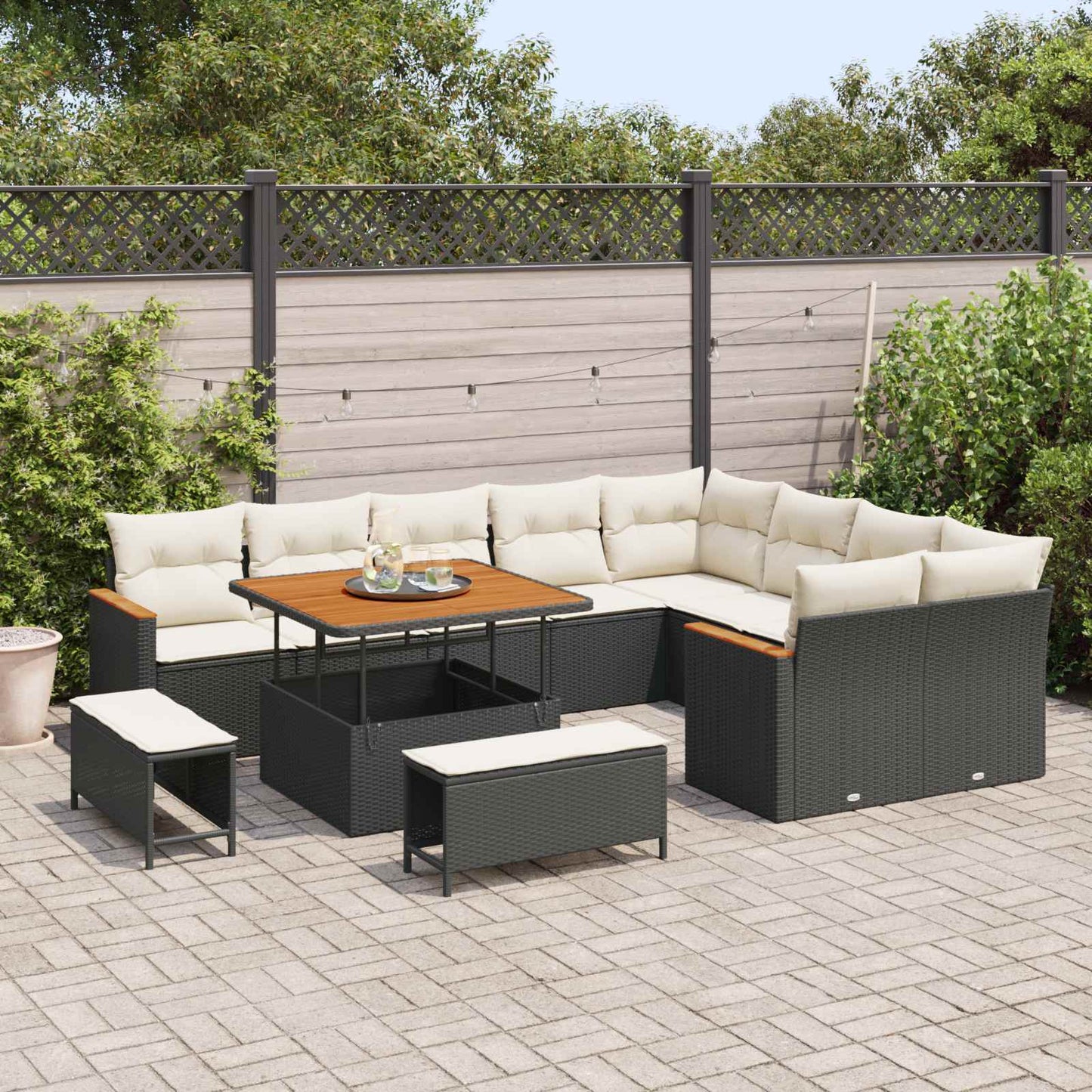 Gartensofa-set 12 stk. Schwarz Poly-Rattan
