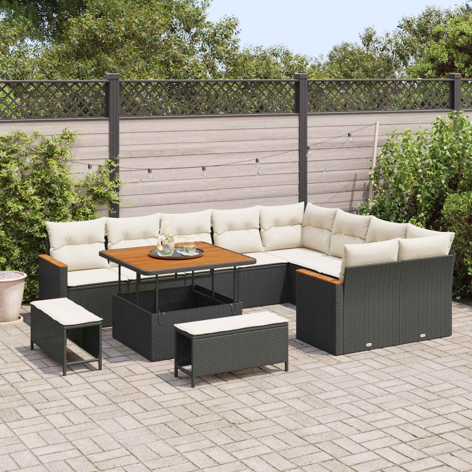 Gartensofa-set 12 stk. Schwarz Poly-Rattan