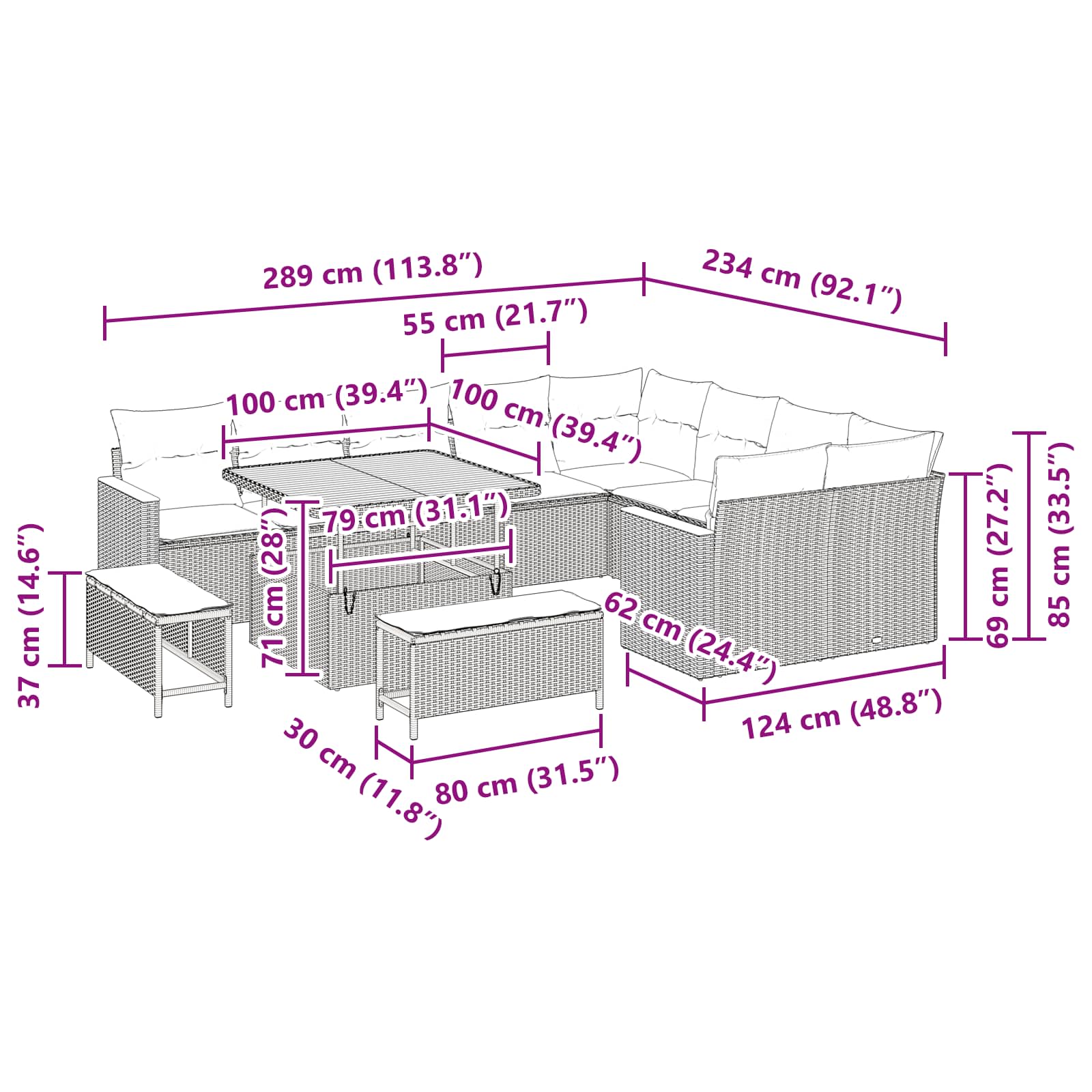 Gartensofa-set 12 stk. Schwarz Poly-Rattan