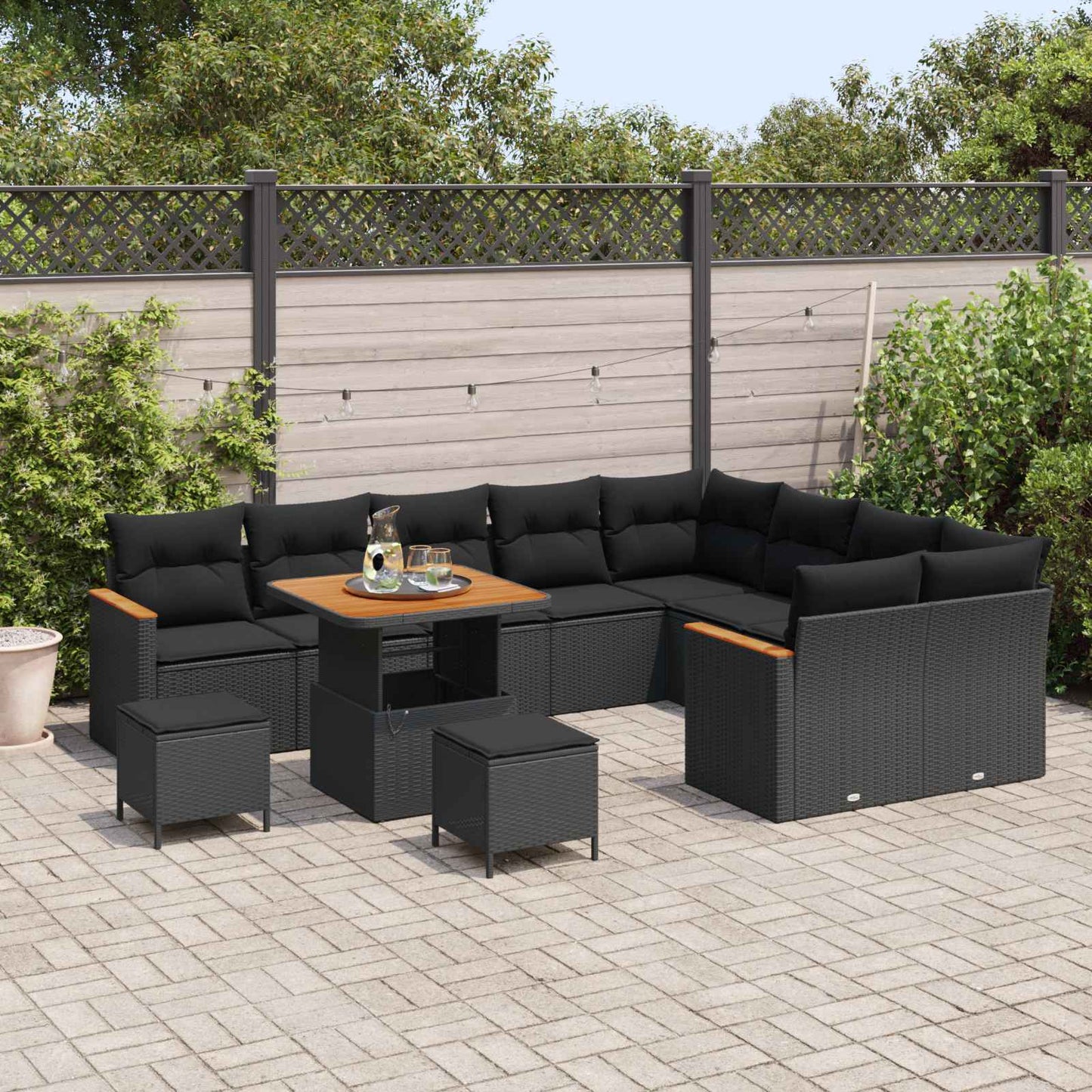 Gartensofa-set 12 Stk. Schwarz Poly-Rattan