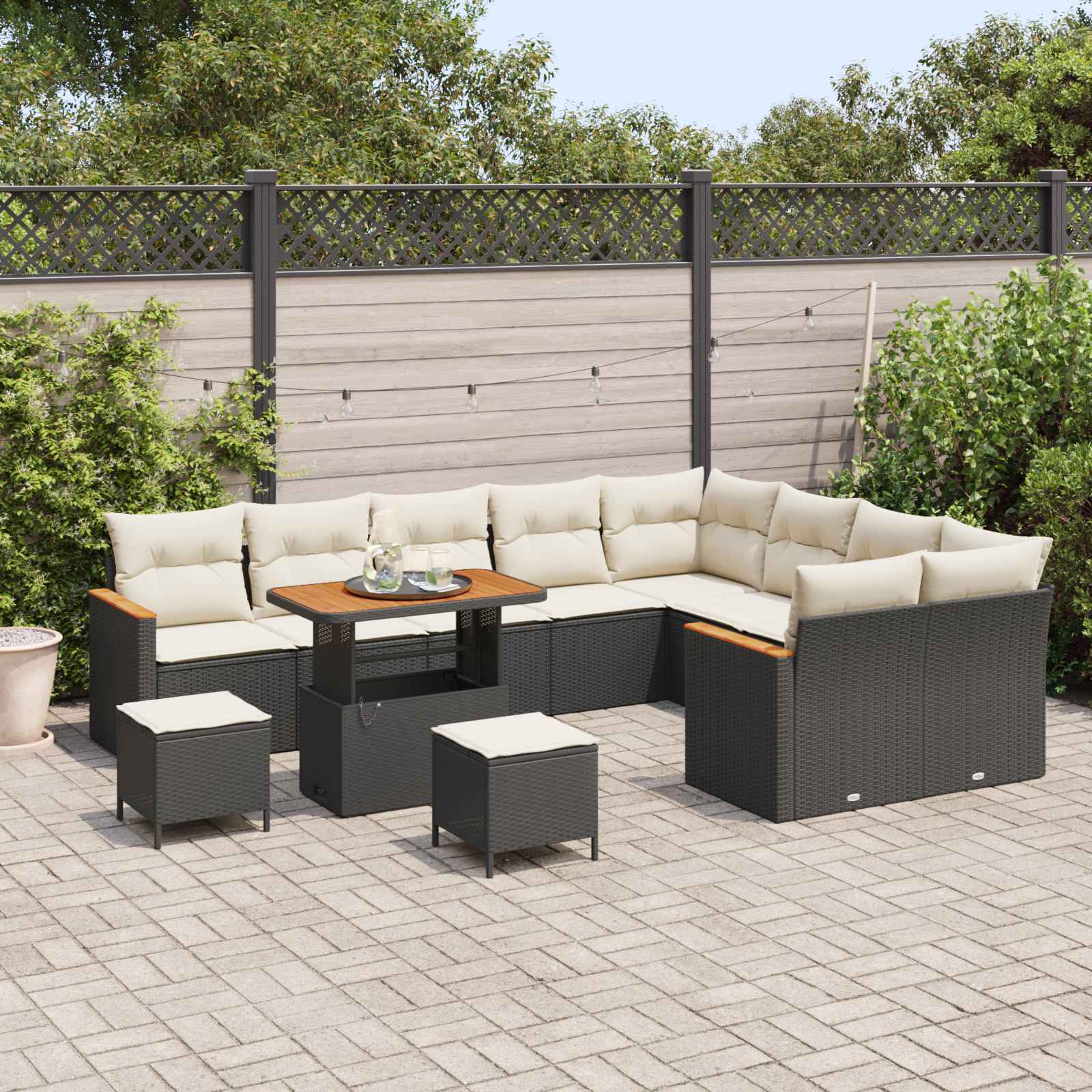 Gartensofa-set 12 stk. Schwarz Poly-Rattan