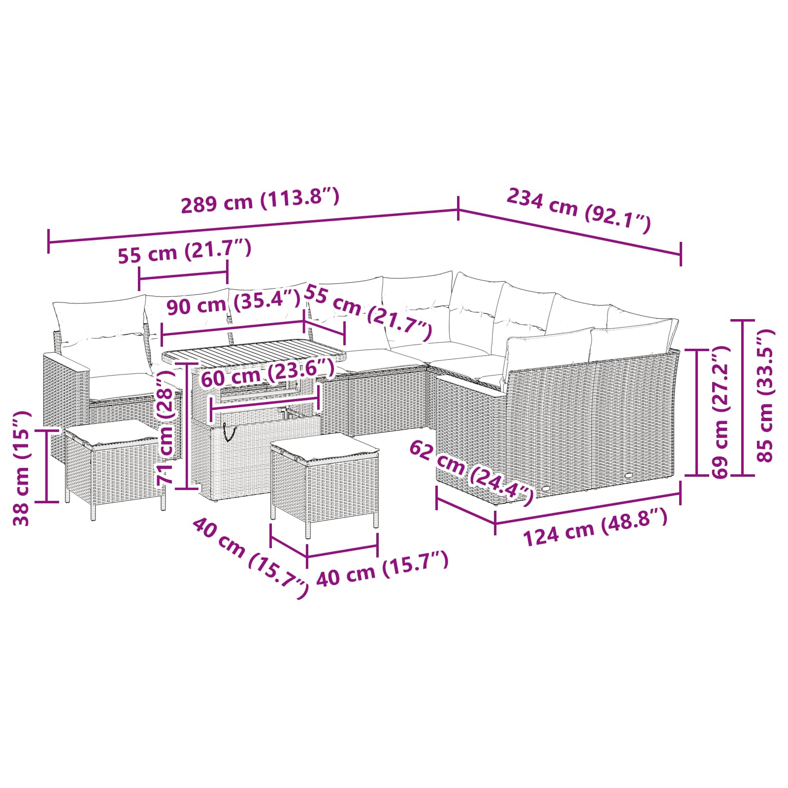 Gartensofa-set 12 stk. Schwarz Poly-Rattan