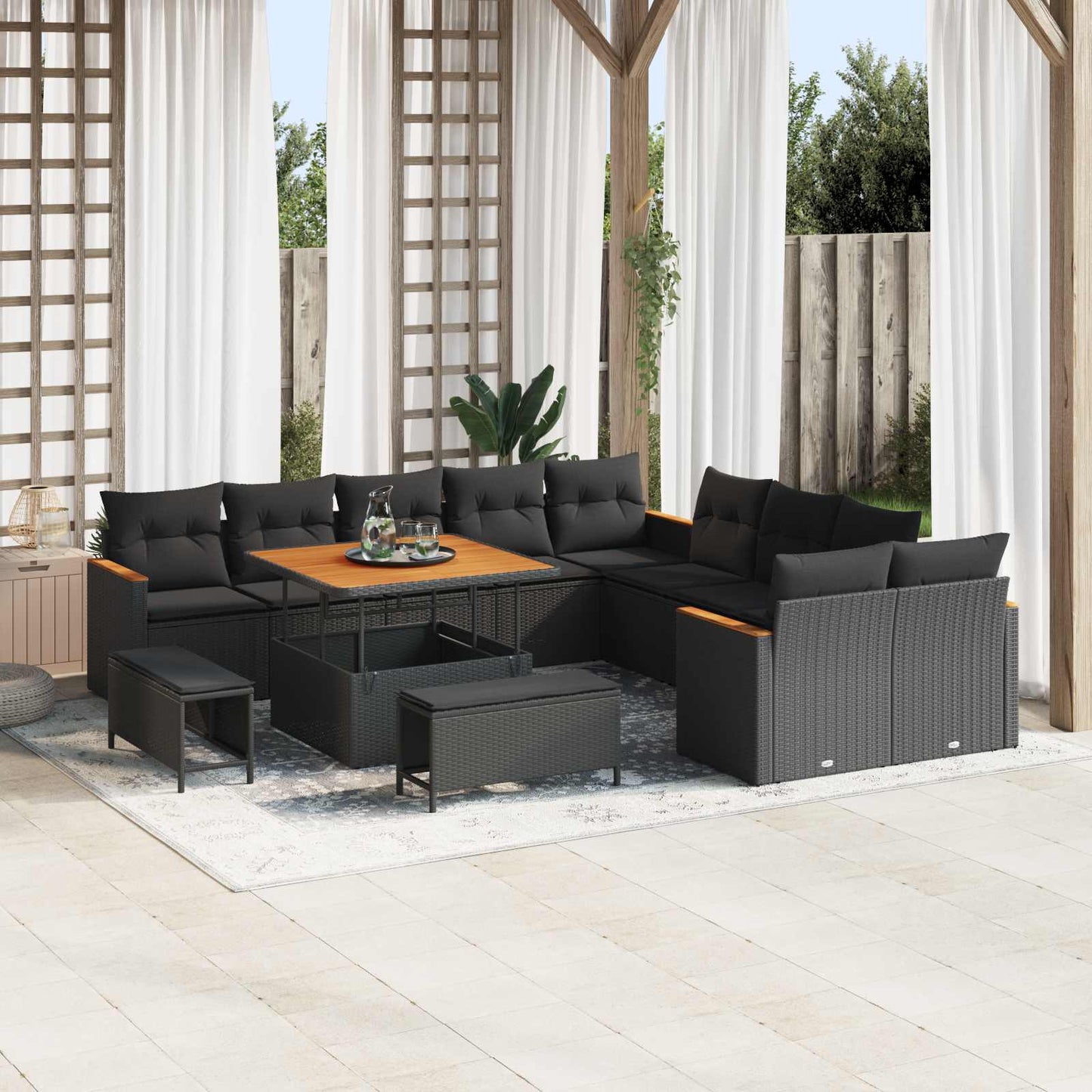 Gartensofa-set 13 stk. Schwarz Poly-Rattan