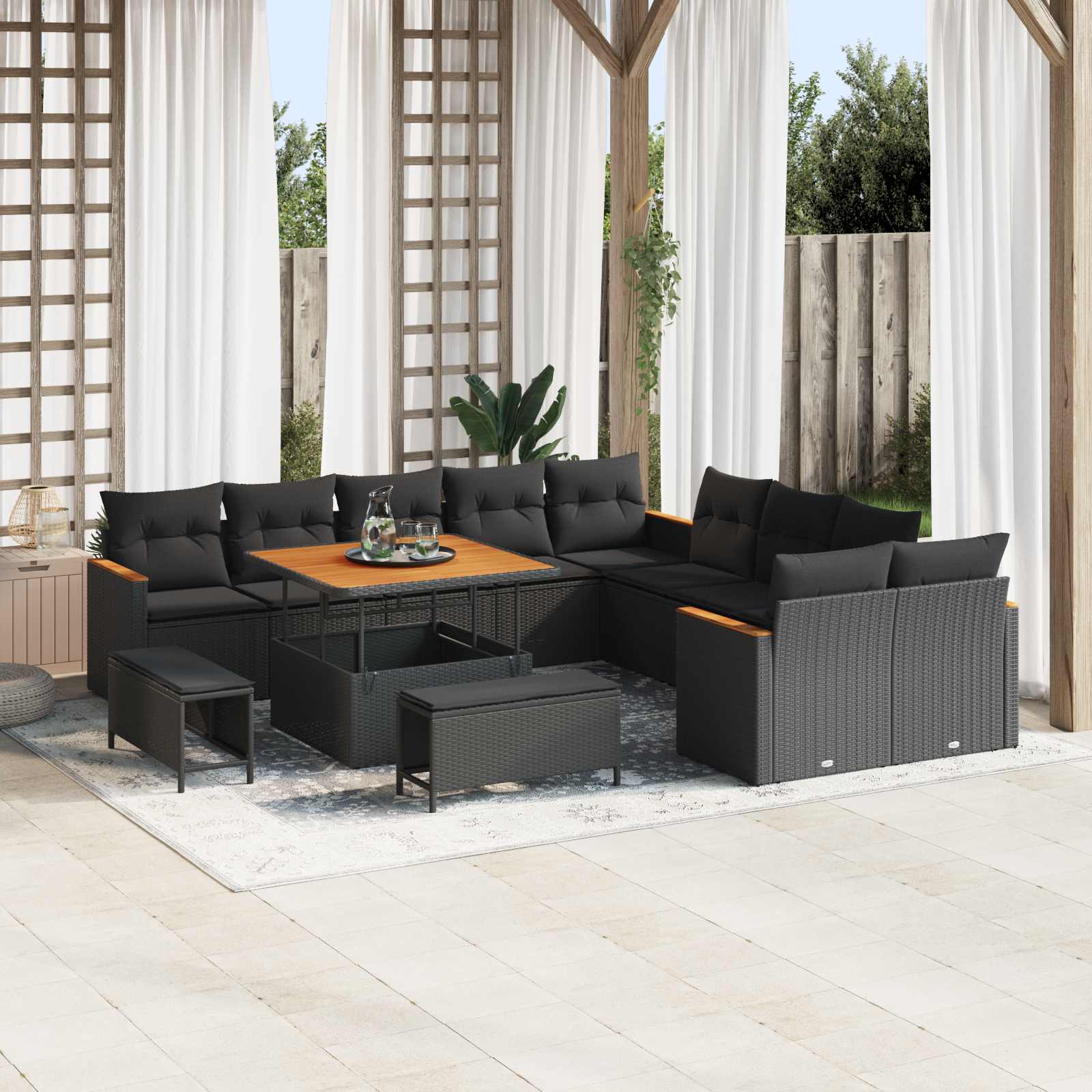 Gartensofa-set 13 stk. Schwarz Poly-Rattan