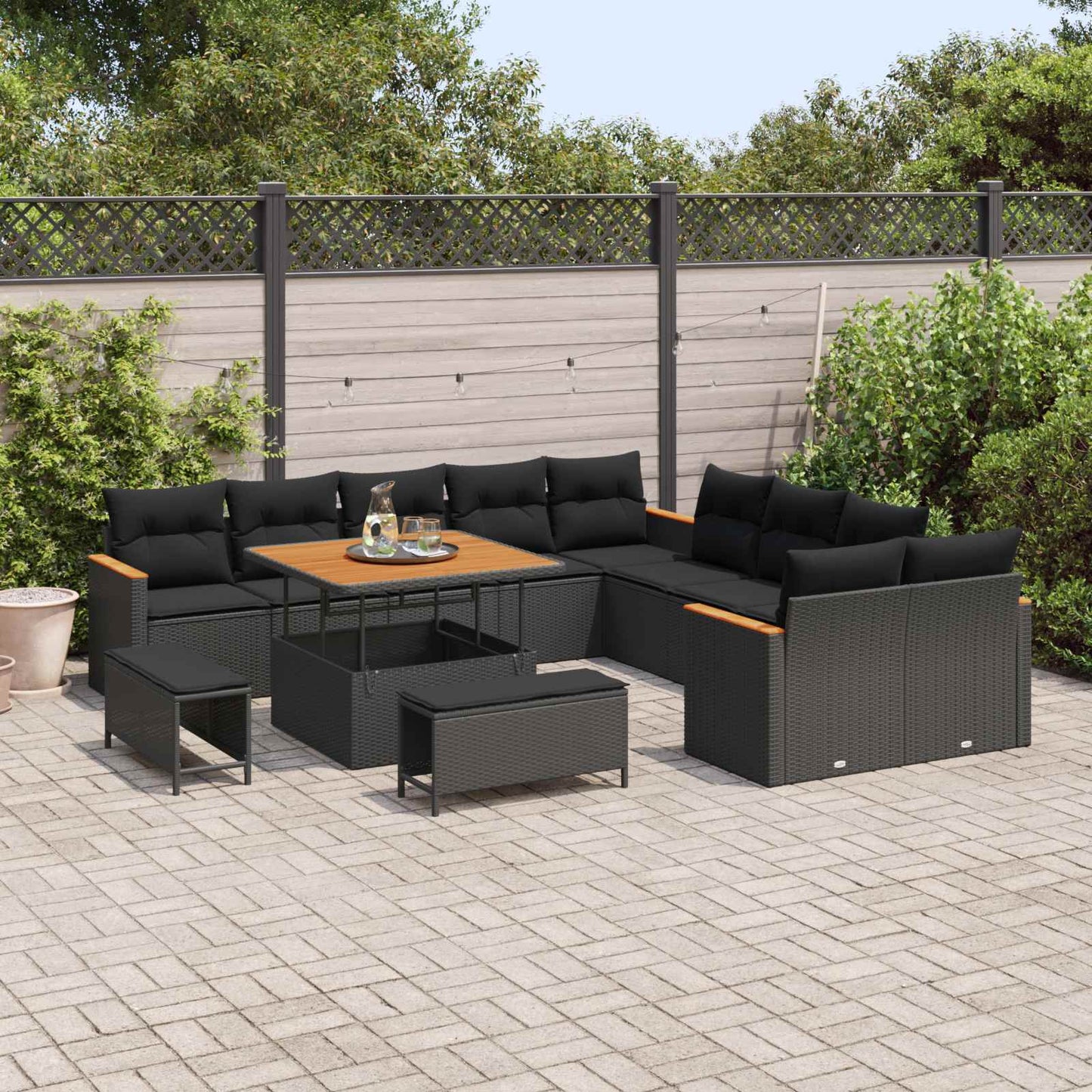 Gartensofa-set 13 stk. Schwarz Poly-Rattan